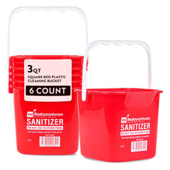RW Clean 3 Qt Square Red Plastic Sanitizing Bucket - with Plastic Handle - 7