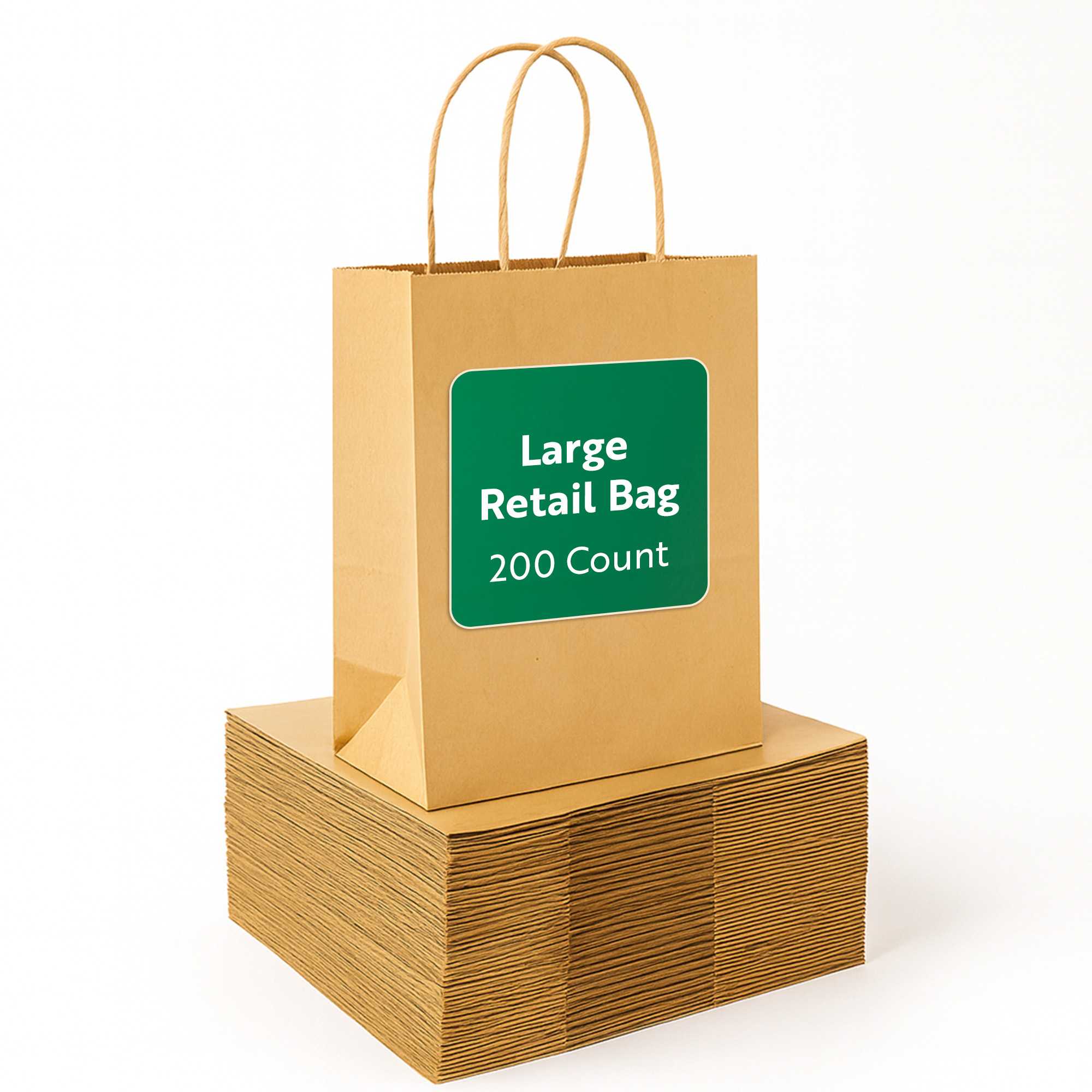 Saving Nature Kraft Paper Large Retail Bag - with Handles - 16" x 9 3/4" x 17 1/4" - 200 count box