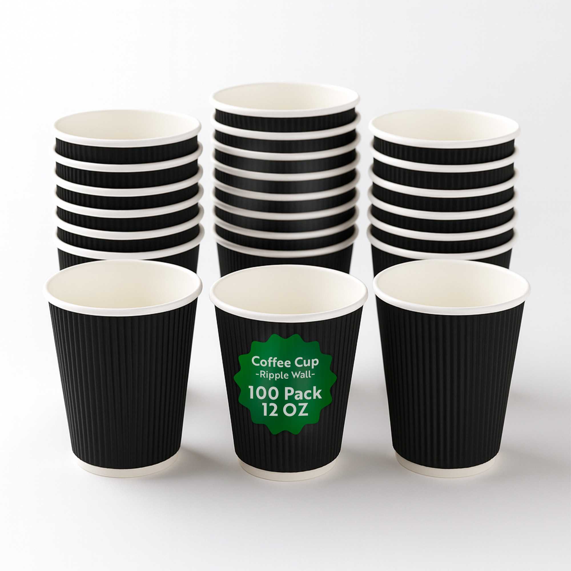 Restpresso 12 oz Black Paper Coffee Cup - Ripple Wall - 3 1/2" x 3 1/2" x 4 1/4" - 100 count box