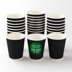 Restpresso 12 oz Black Paper Coffee Cup - Ripple Wall - 3 1/2