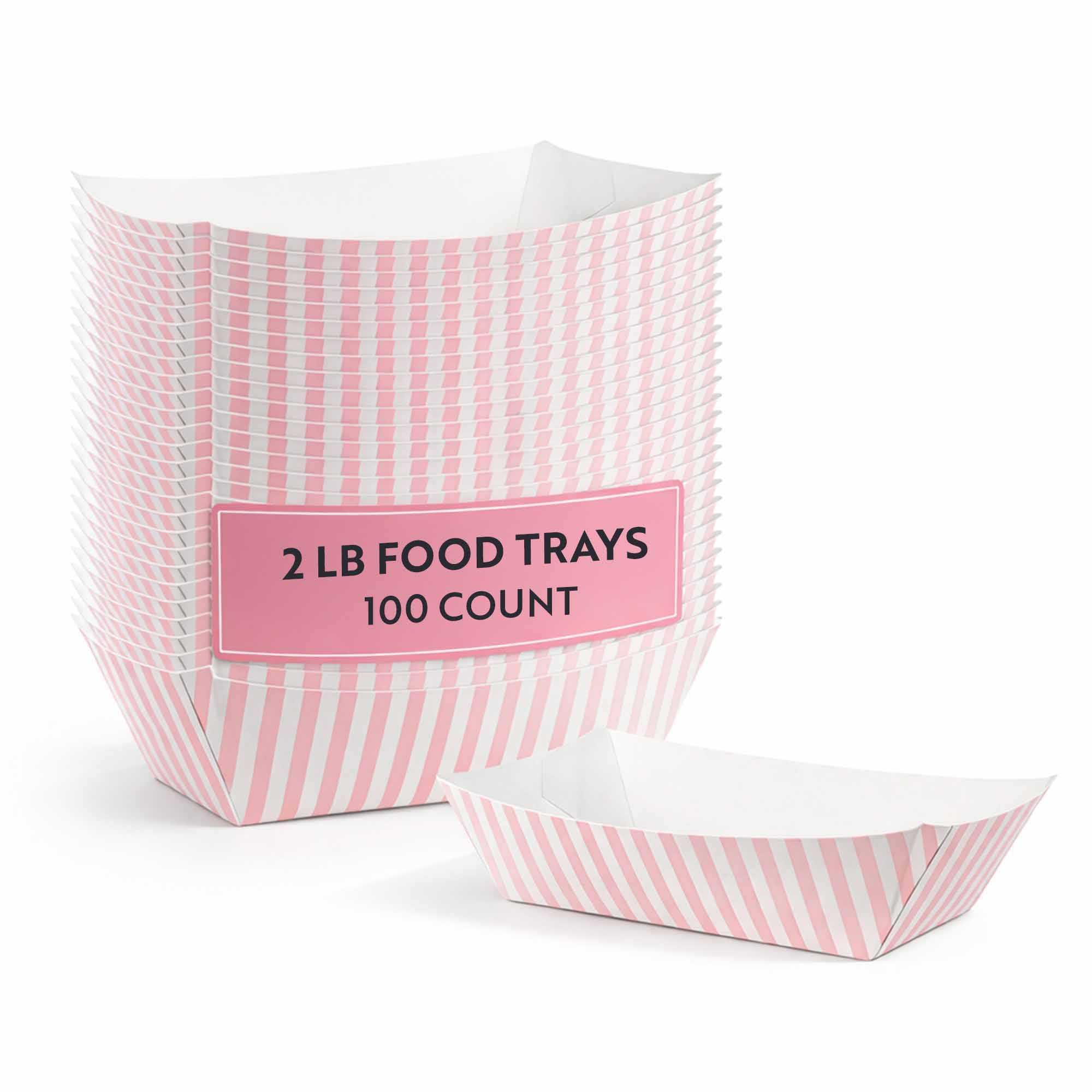 Bio Tek 2 lb Pink and White Stripe Paper #200 Food Tray / Boat - 6 1/2" x 3 3/4" x 2 1/4" - 100 count box