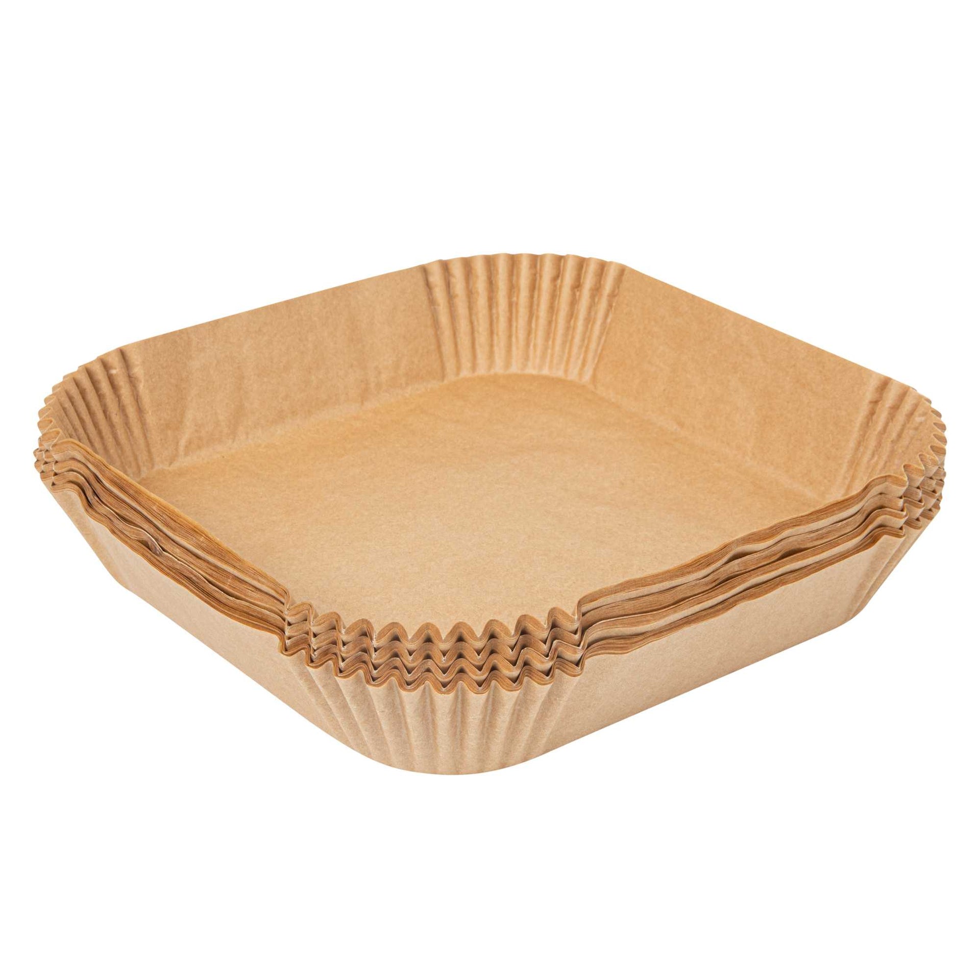 Pastry Tek Square Unbleached Air Fryer Liner / Parchment Paper - Silicone Coated - 8" x 8" x 1 3/4" - 400 count box