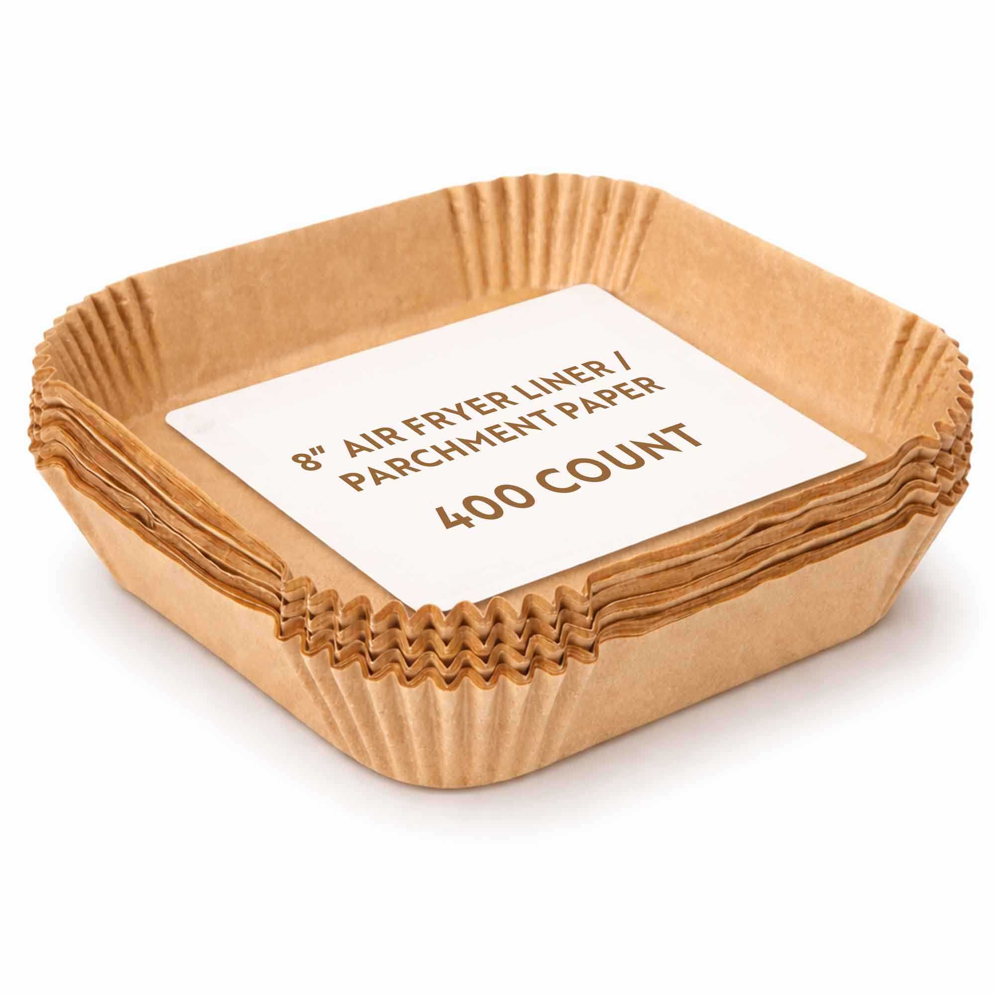 Pastry Tek Square Unbleached Air Fryer Liner / Parchment Paper - Silicone Coated - 8" x 8" x 1 3/4" - 400 count box