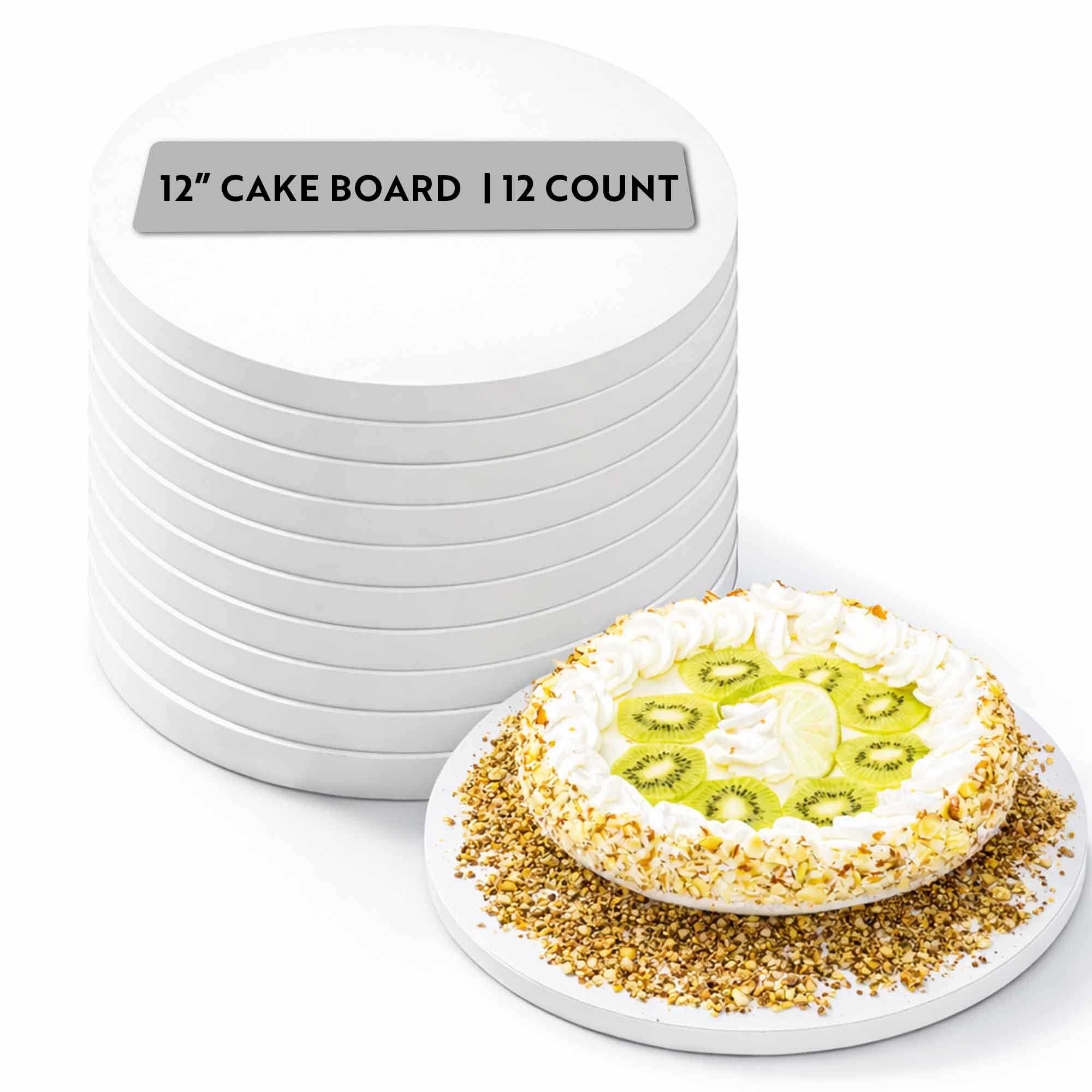 Pastry Tek Round White Cardboard Cake Drum Board - Covered Edge - 12" x 12" x 1/2" - 12 count box