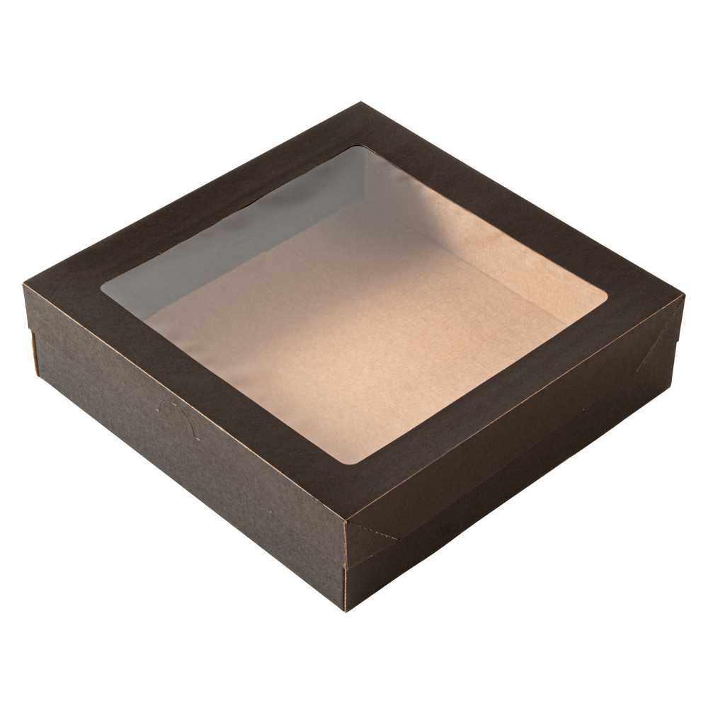 Cater Tek Square Black Paper Catering Box - with Window Lid - 9" x 9" x 2 1/4" - 50 count box