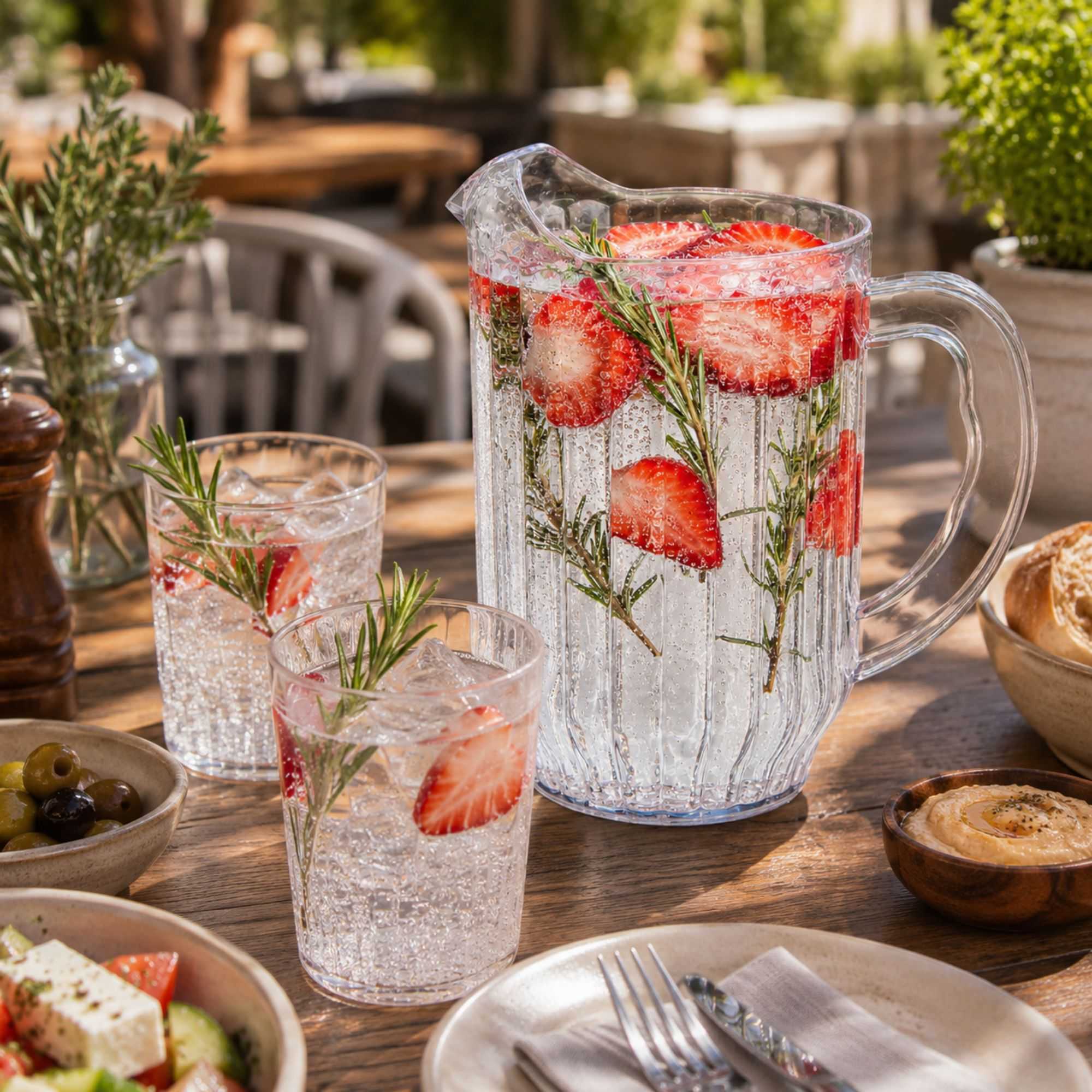 Chef 101 60 oz Clear Plastic Water Pitcher - 5" x 5" x 7 3/4" - 2 count box