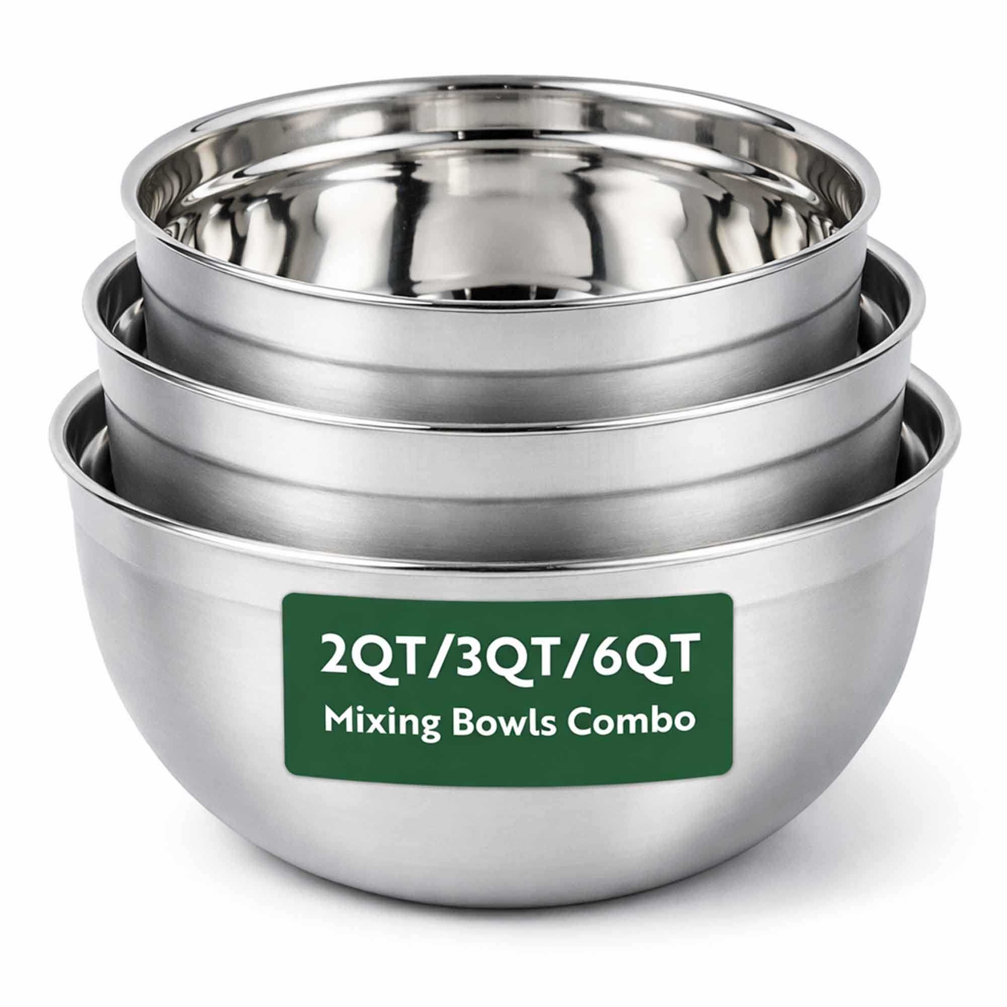 Met Lux 3-Piece Stainless Steel Premium German Mixing Bowl Set - 6 qt, 3 qt, 2 qt - 1 count box