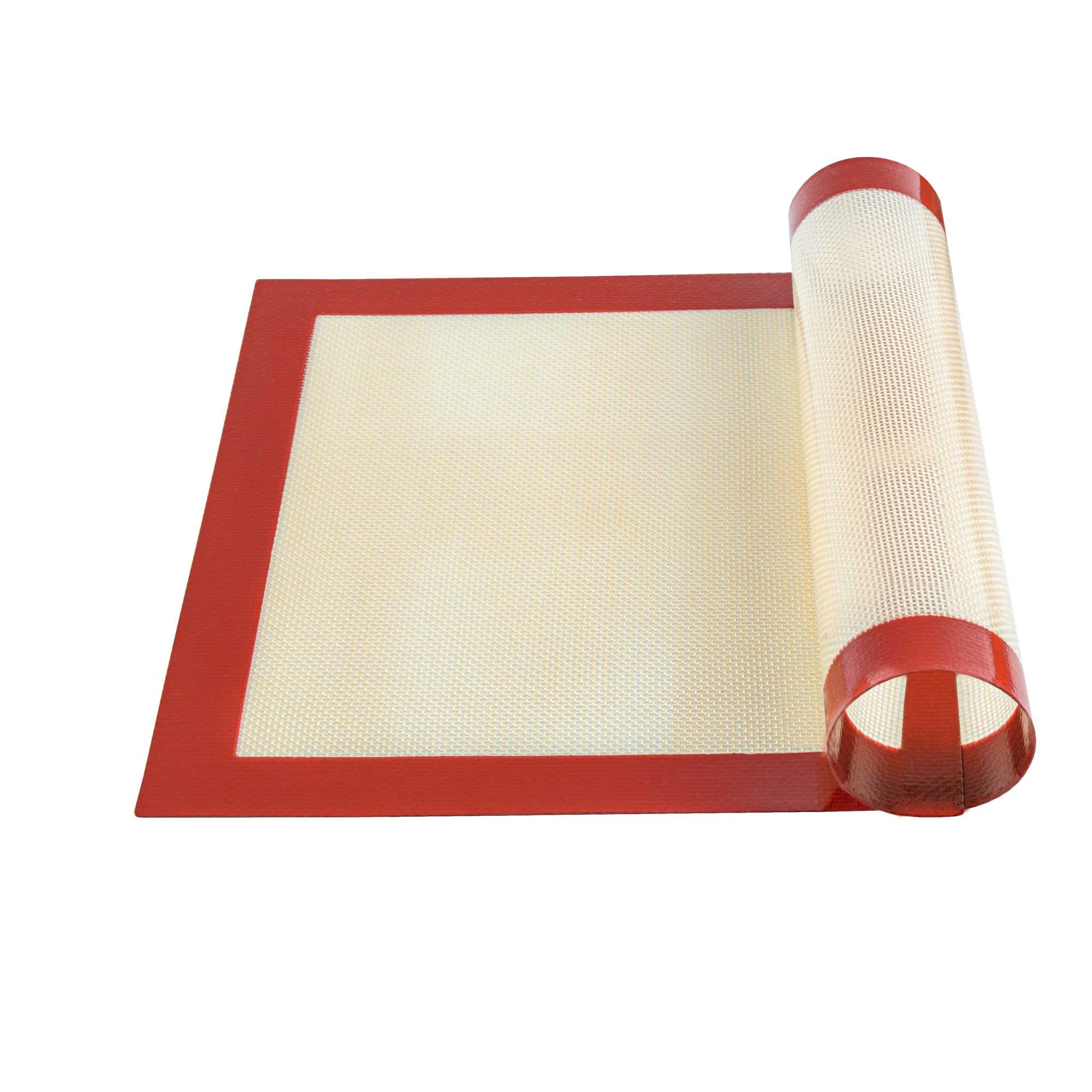 Pastry Tek Rectangle Tan and Red Silicone Half Size Baking Mat - Ultra Durable - 11 3/4" x 15 3/4" - 2 count box