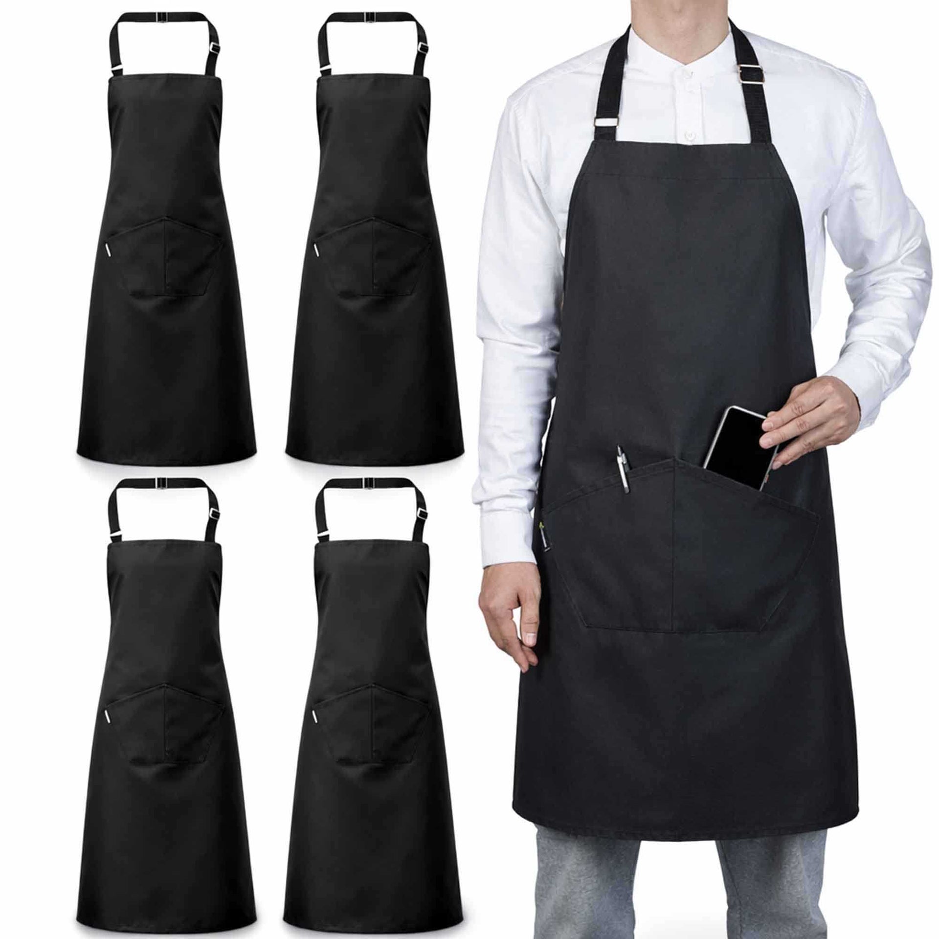 RW Threads Black Cotton Cooking Apron - Flame Retardant - 32" x 26" - 4 count box
