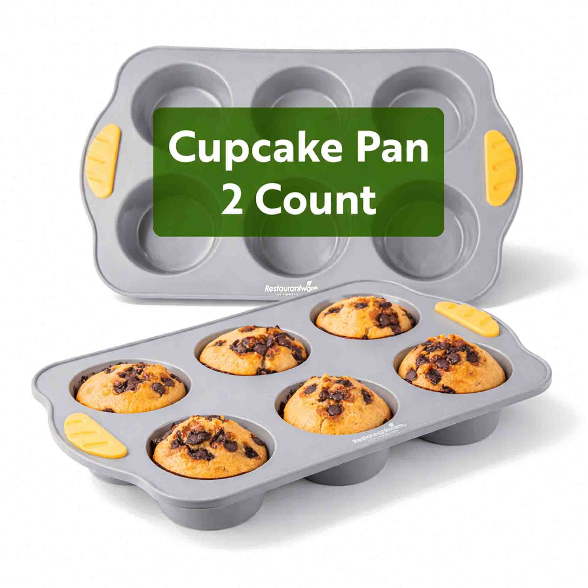 Pastry Tek Gray Silicone Muffin / Cupcake Pan - 6 Compartments, Non-Stick, with Handles - 11 1/2" x 7" x 1 1/2" - 2 count box