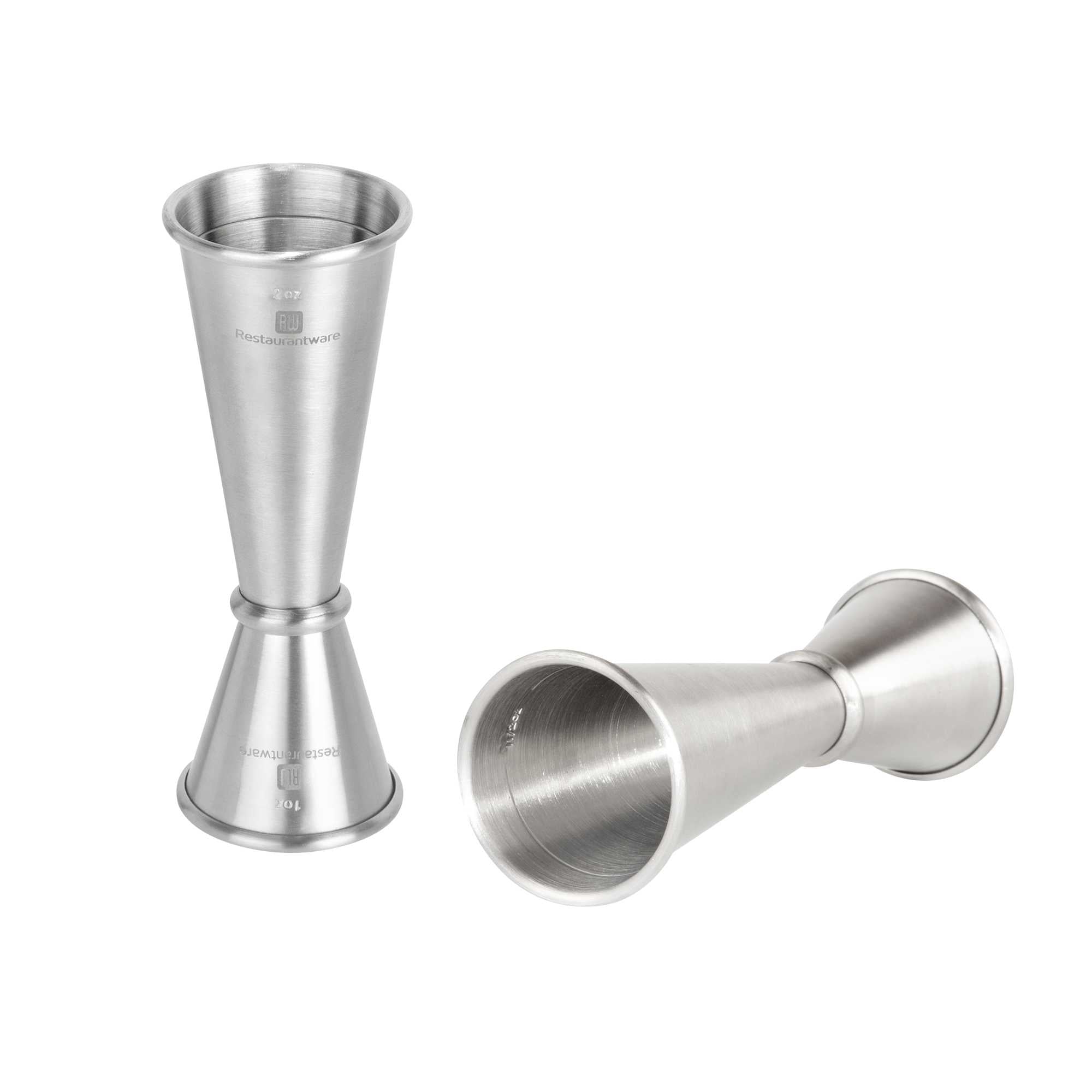 Bar Lux 1 oz / 2 oz Stainless Steel Jigger - Japanese Style, Brushed Finish - 2 count box