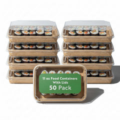 Matsuri Vision 11 oz Rectangle Kraft Paper Sushi Container - with Clear PET Lid - 7 1/4