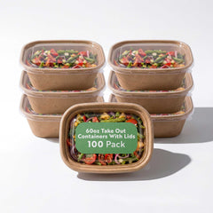 Pulp Tek 60 oz Rectangle Bagasse Container - with Clear PET Lid - 9