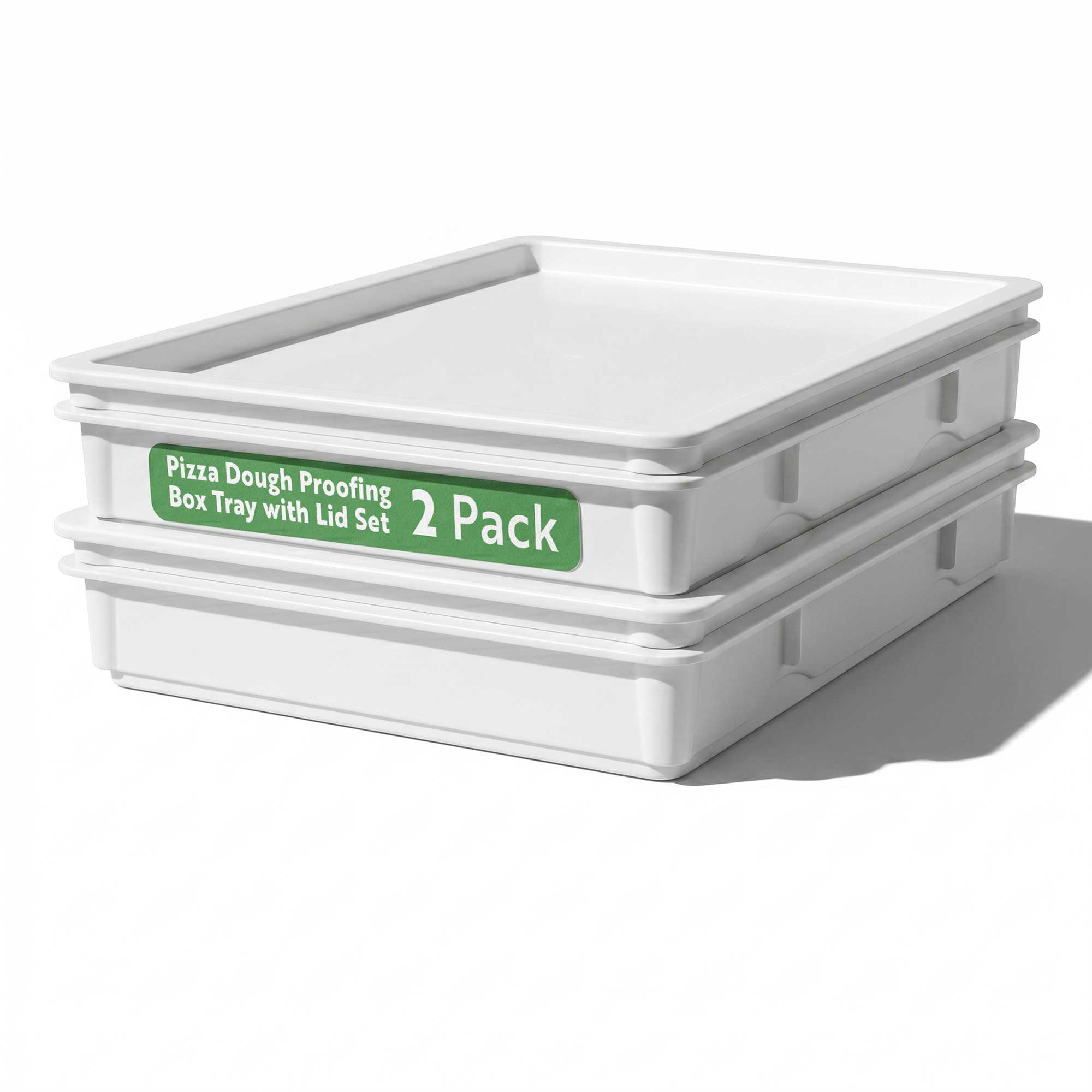 Pizzaly Rectangle White Plastic Pizza Dough Proofing Box - with Lid - 26" x 18" x 3" - 2 count box