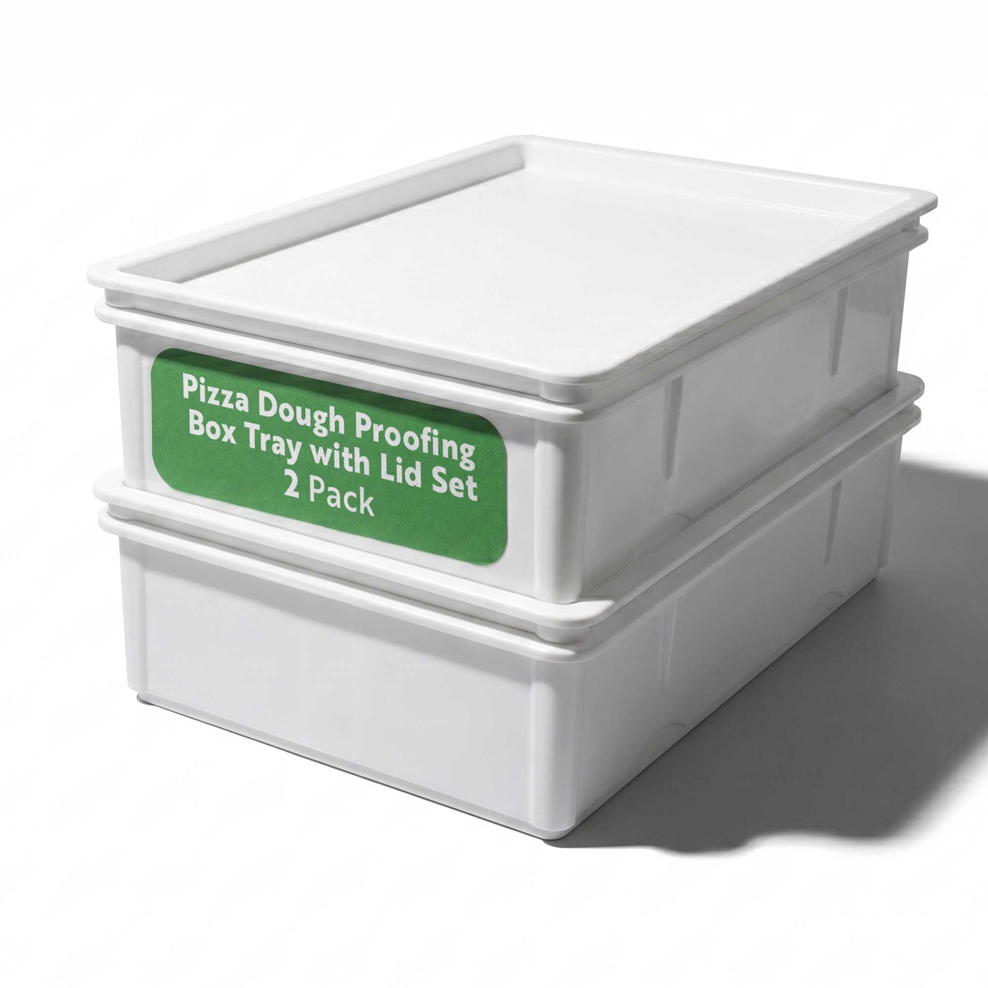 Pizzaly Rectangle White Plastic Pizza Dough Proofing Box - with Lid - 26" x 18" x 6" - 2 count box