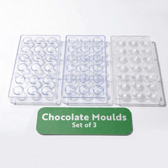 Pastry Tek Assorted Polycarbonate Candy / Chocolate Mold Set - Half Sphere, Berry, and Diamond, 21 Compartments - 1 count box