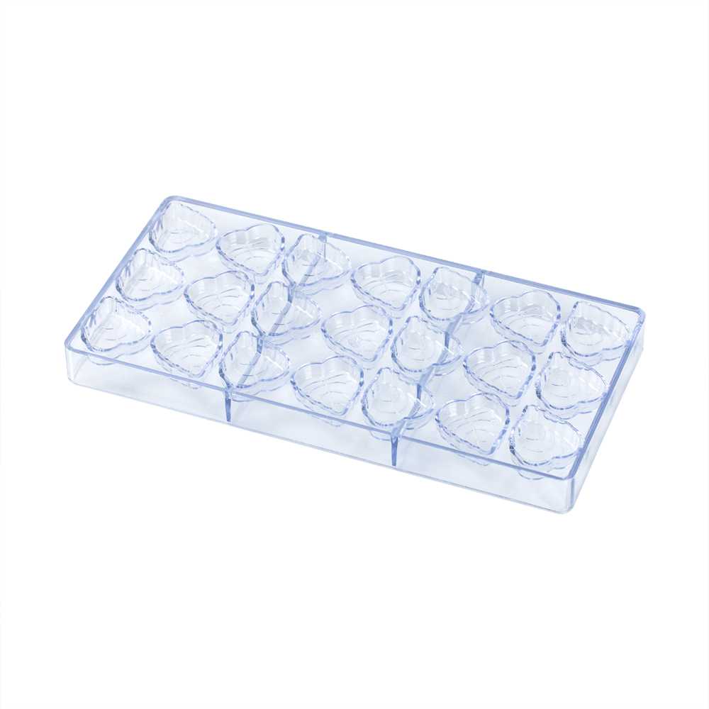 Pastry Tek Assorted Polycarbonate Candy / Chocolate Mold Set - Leaf, Rose, and Thread Heart, 21 Compartments - 1 count box
