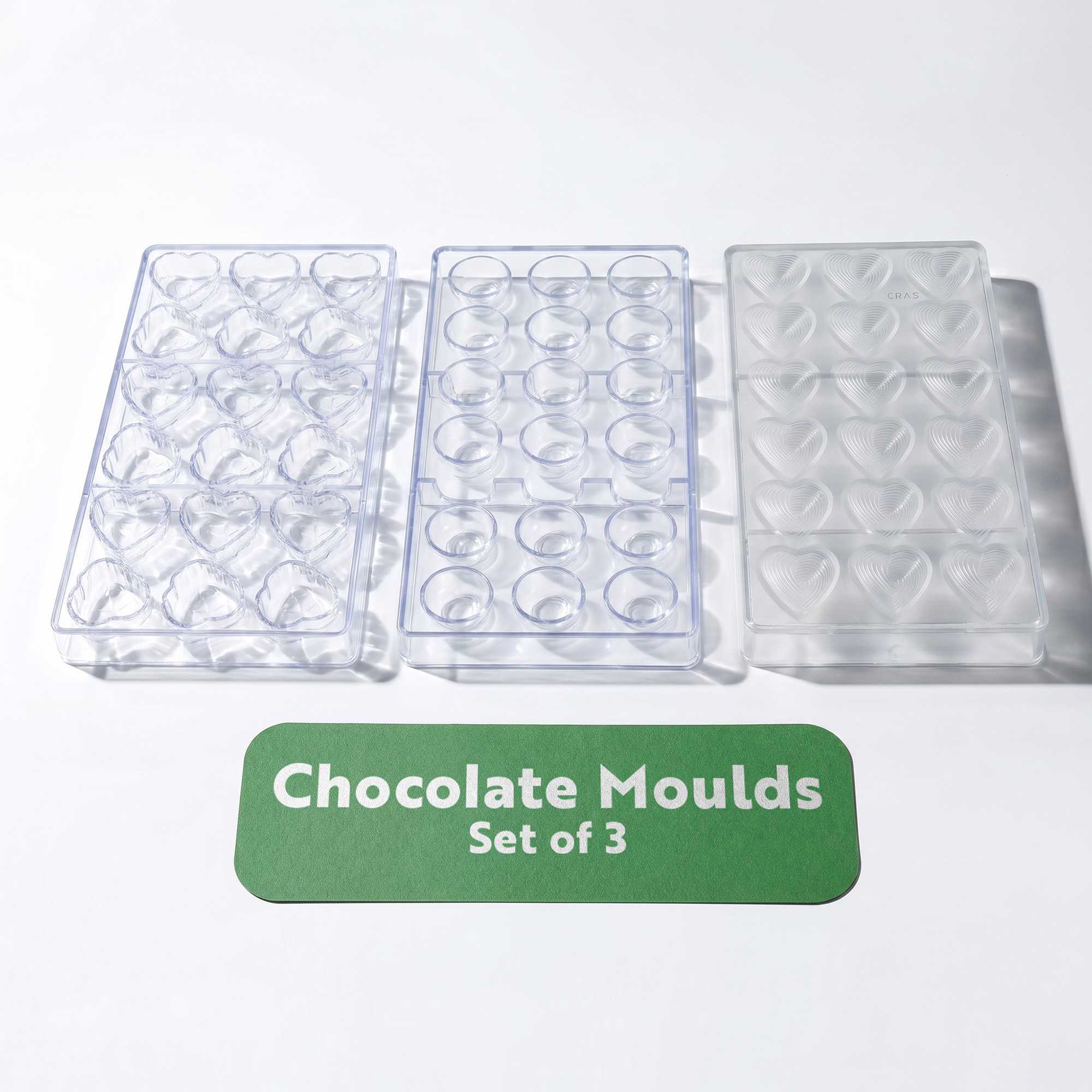 Pastry Tek Assorted Polycarbonate Candy / Chocolate Mold Set - Leaf, Rose, and Thread Heart, 21 Compartments - 1 count box