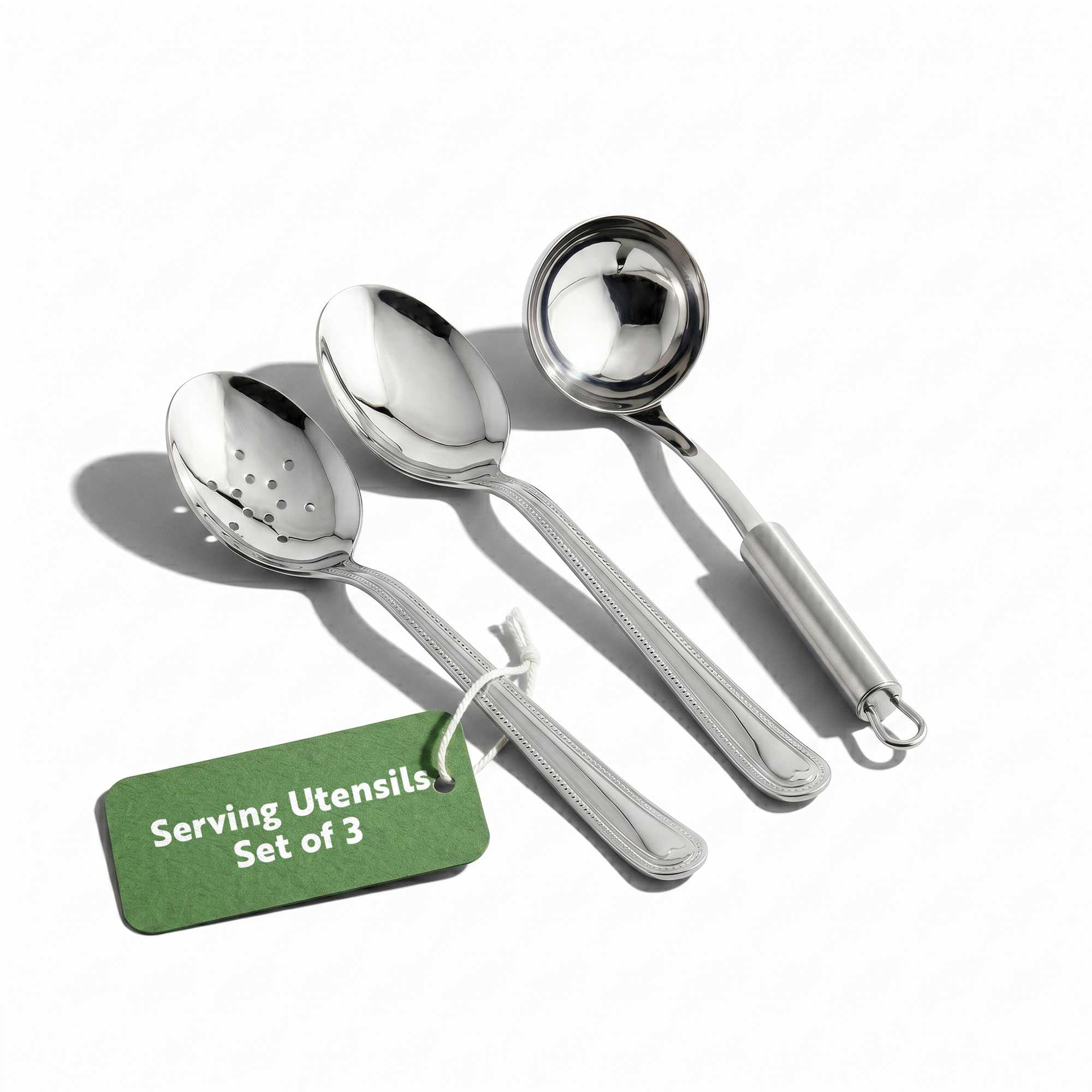 Met Lux and German Standard Stainless Steel Buffet Serving Utensil Set - Solid and Perforated Spoons, One-Piece Lade - 1 count box