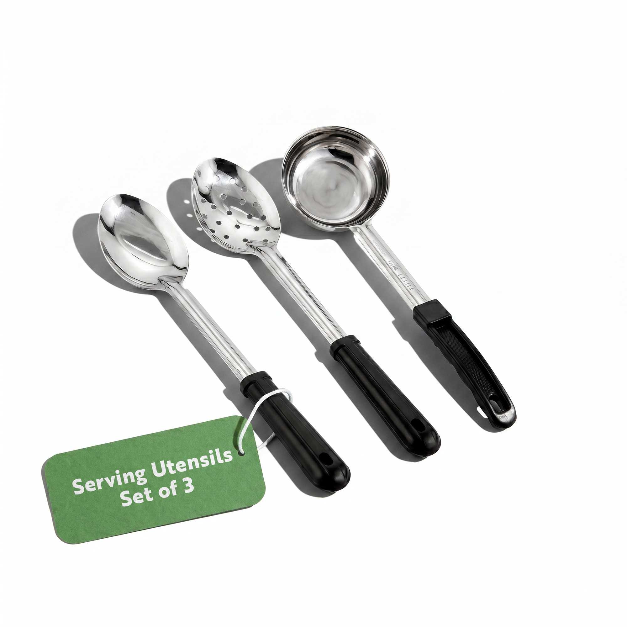 Met Lux Stainless Steel Serving Set - Solid and Perforated Spoons, 6 oz Spoodle, with Black Handle - 1 count box