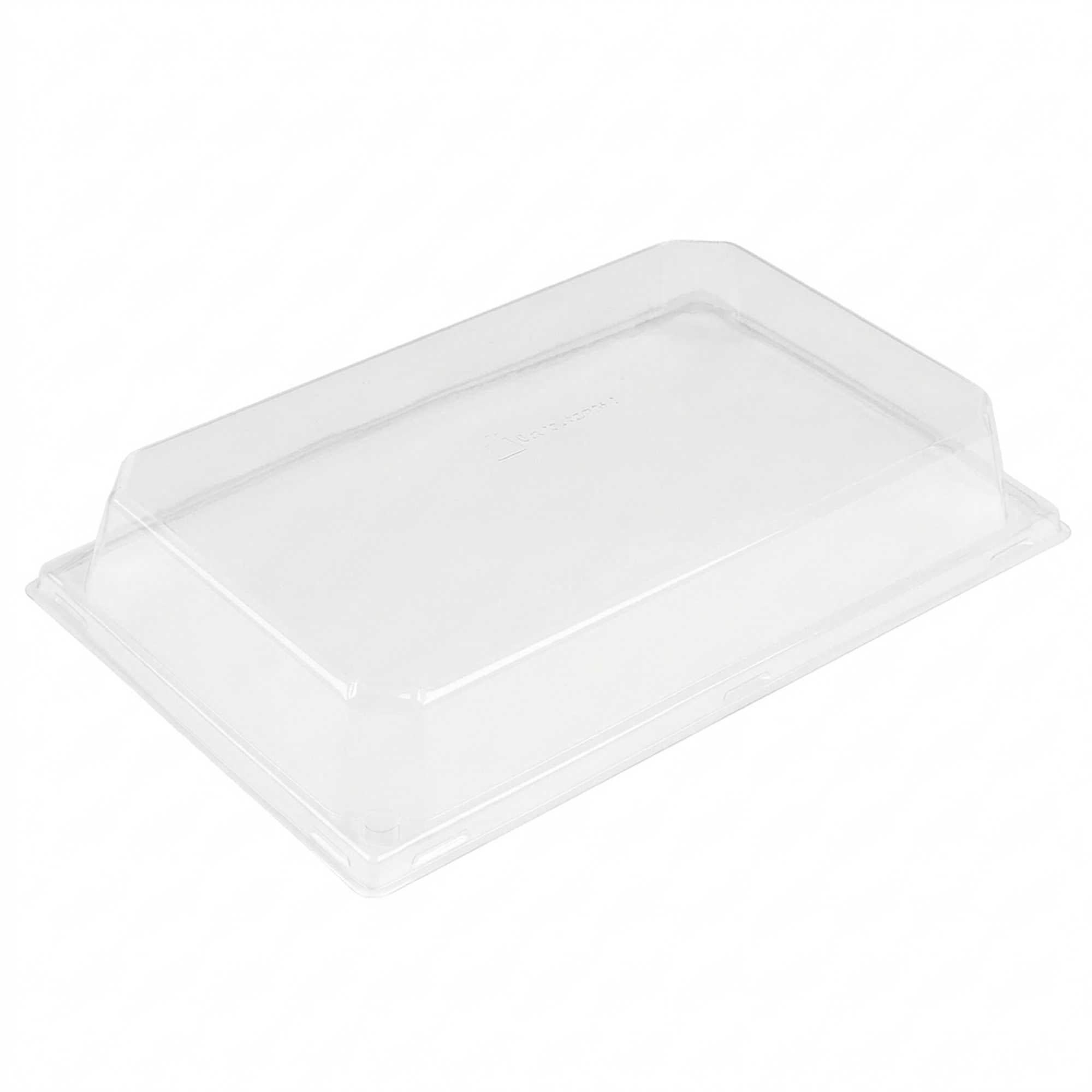 Matsuri Vision 2-Piece Rectangle Kraft Paper Medium Sushi Tray And Clear Plastic Lid Set - 8" x 5" x 1 1/2" - 100 count box
