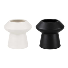 Table Art 2-Piece Ceramic Mushroom Vase Set - White, Black - 6 1/4