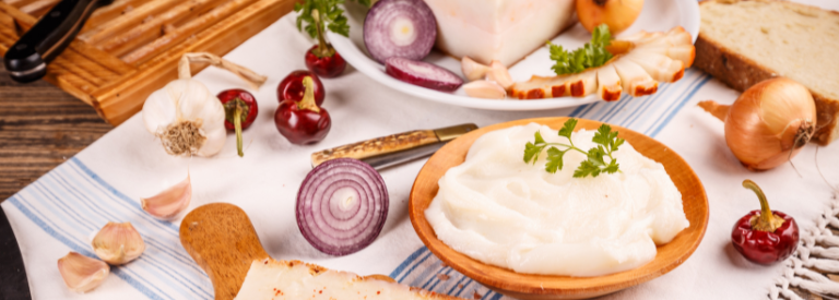 Lard with other ingredients on table