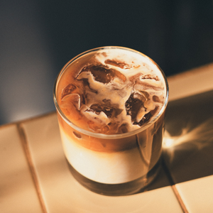 Iced coffee on table