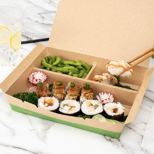 Sushi in take-out container