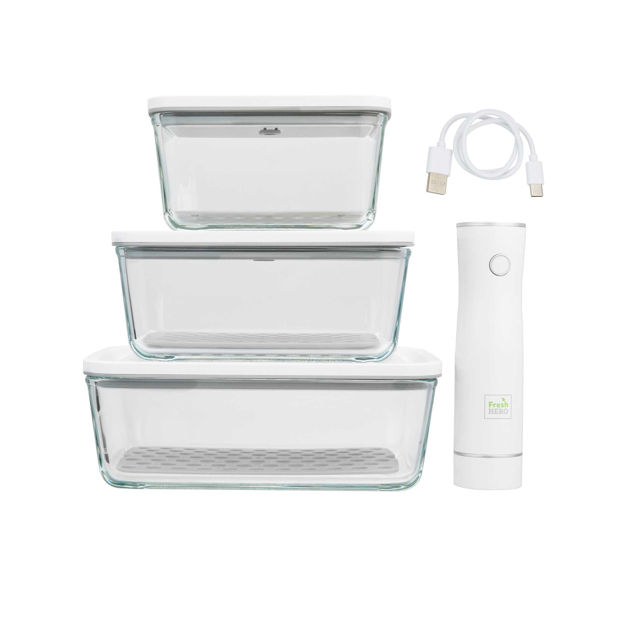 Fresh Hero Vacuum Food Storage Container Set - with Handheld Sealer Pump, BPA-Free - 1 count box