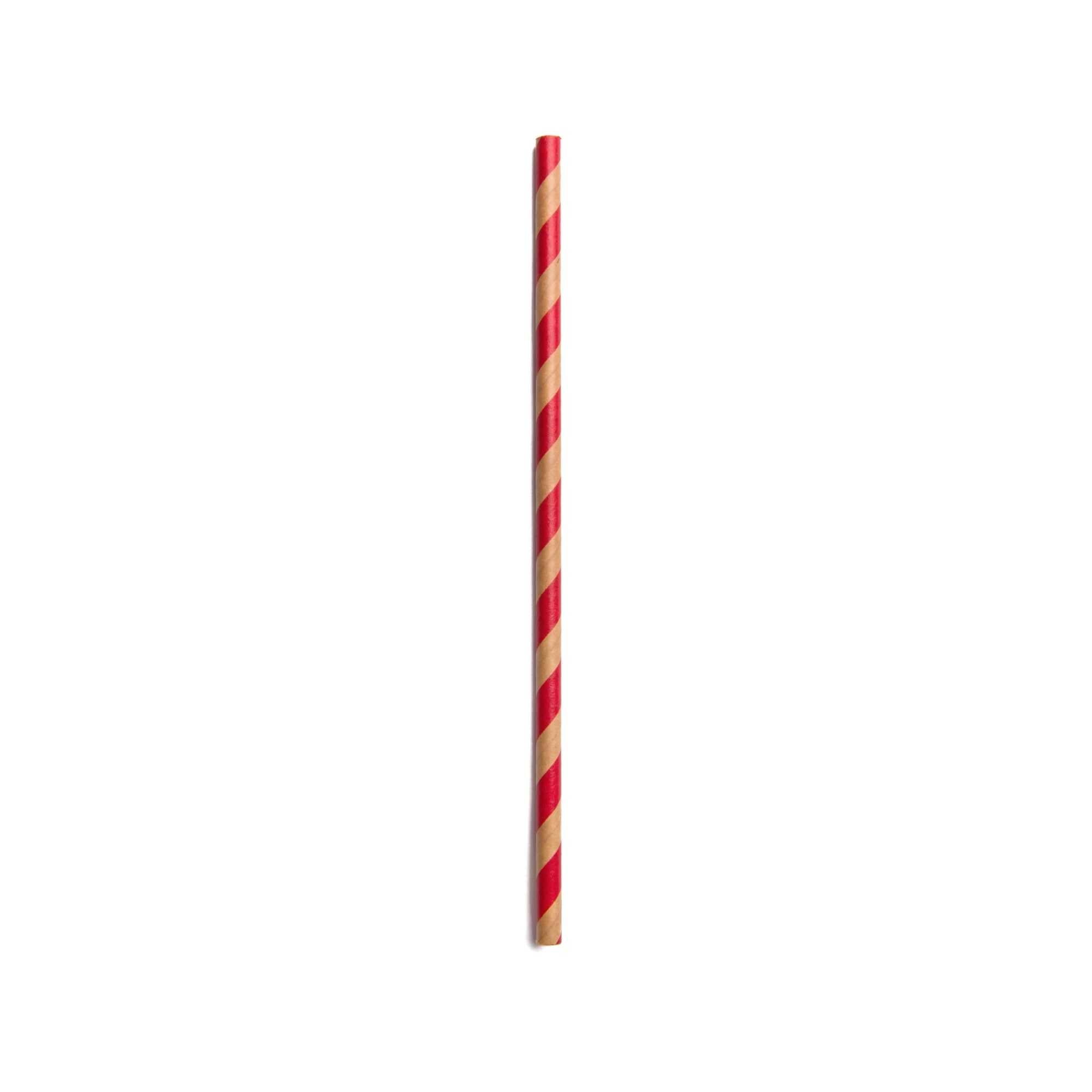 Bev Tek Kraft Brown and Red Paper Straw - Stripe, Biodegradable, 6mm - 7 3/4" - 100 count box