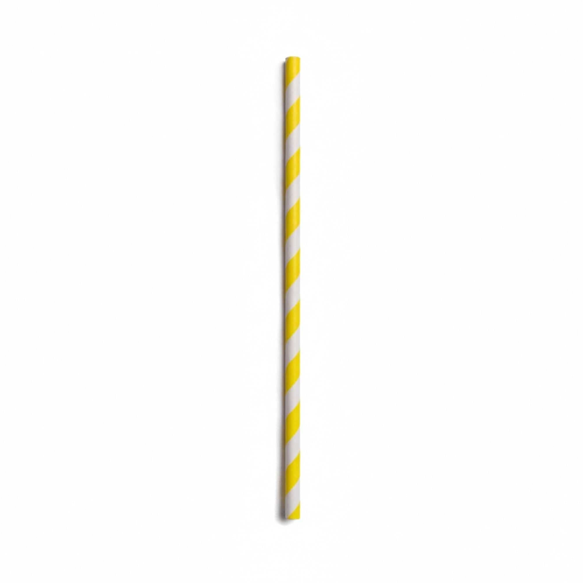 Bev Tek Yellow Paper Straw - Stripe, Biodegradable, 6mm - 7 3/4" - 100 count box