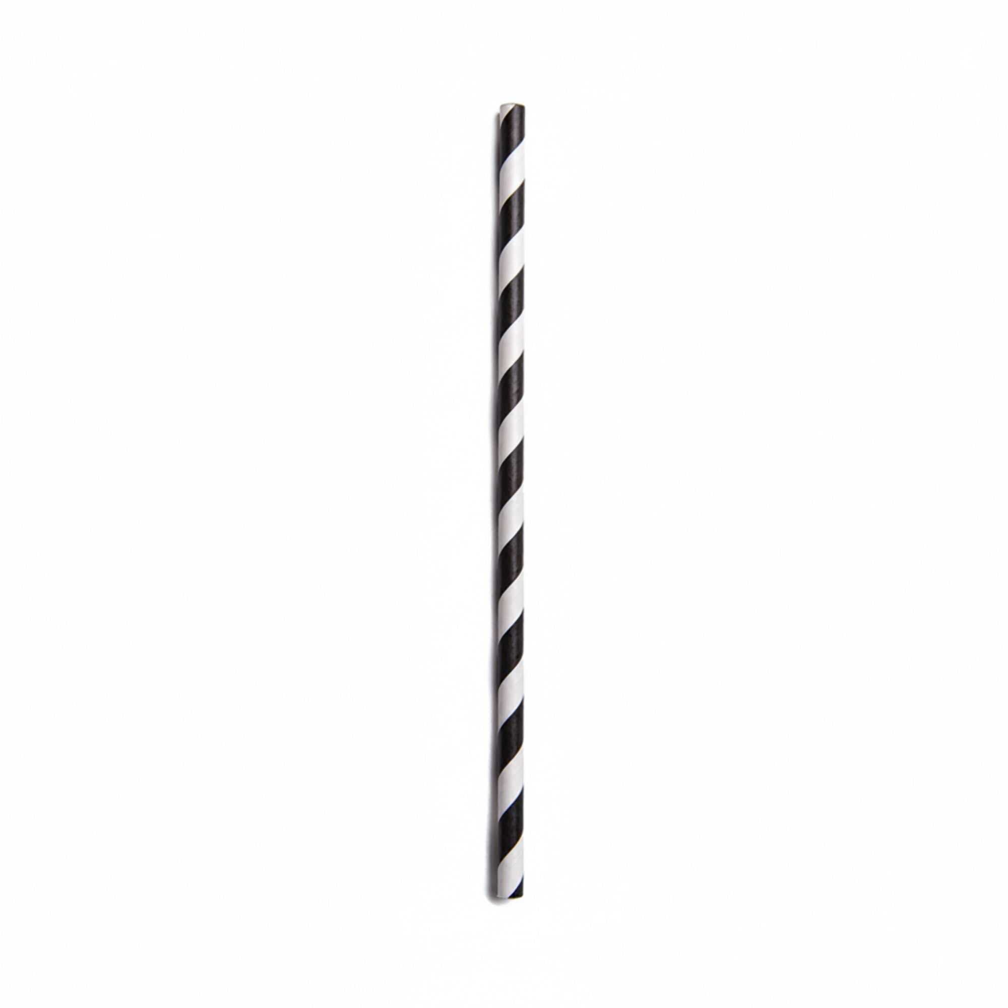 Bev Tek Black Paper Straw - Stripe, Biodegradable, 6mm - 7 3/4" - 100 count box