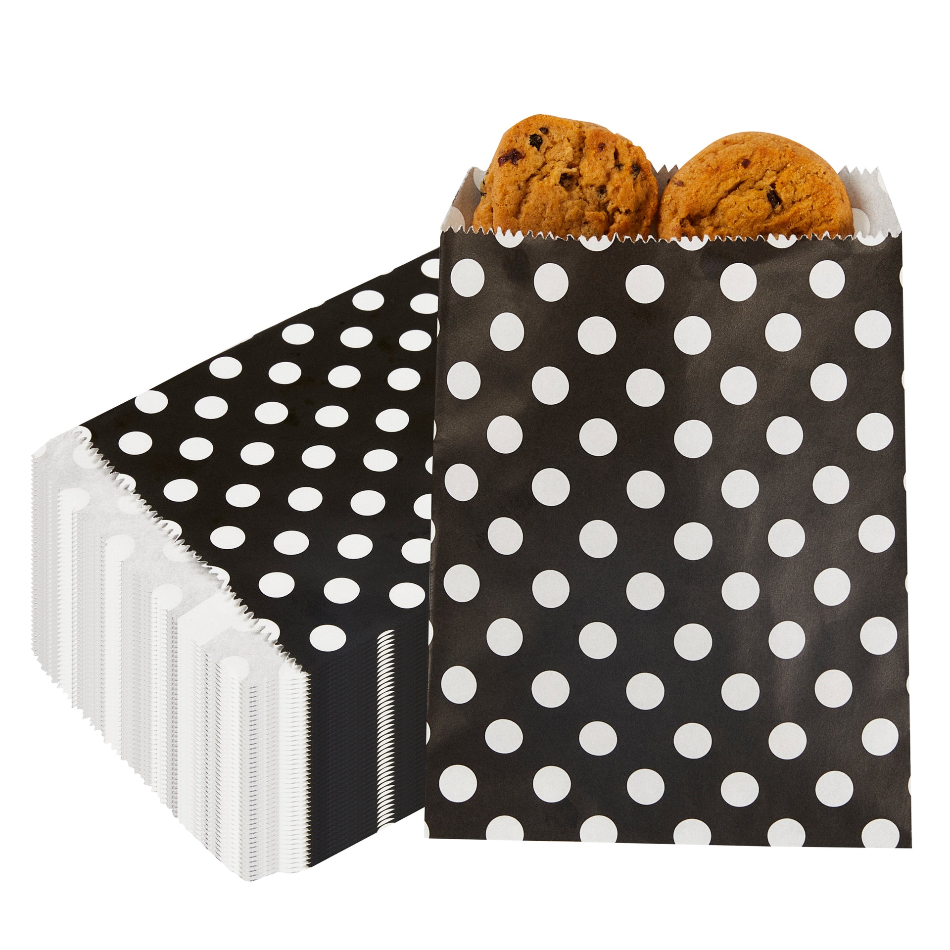 Bag Tek Rectangle Black Paper Bag - Polka Dots - 7" x 5" - 100 count box