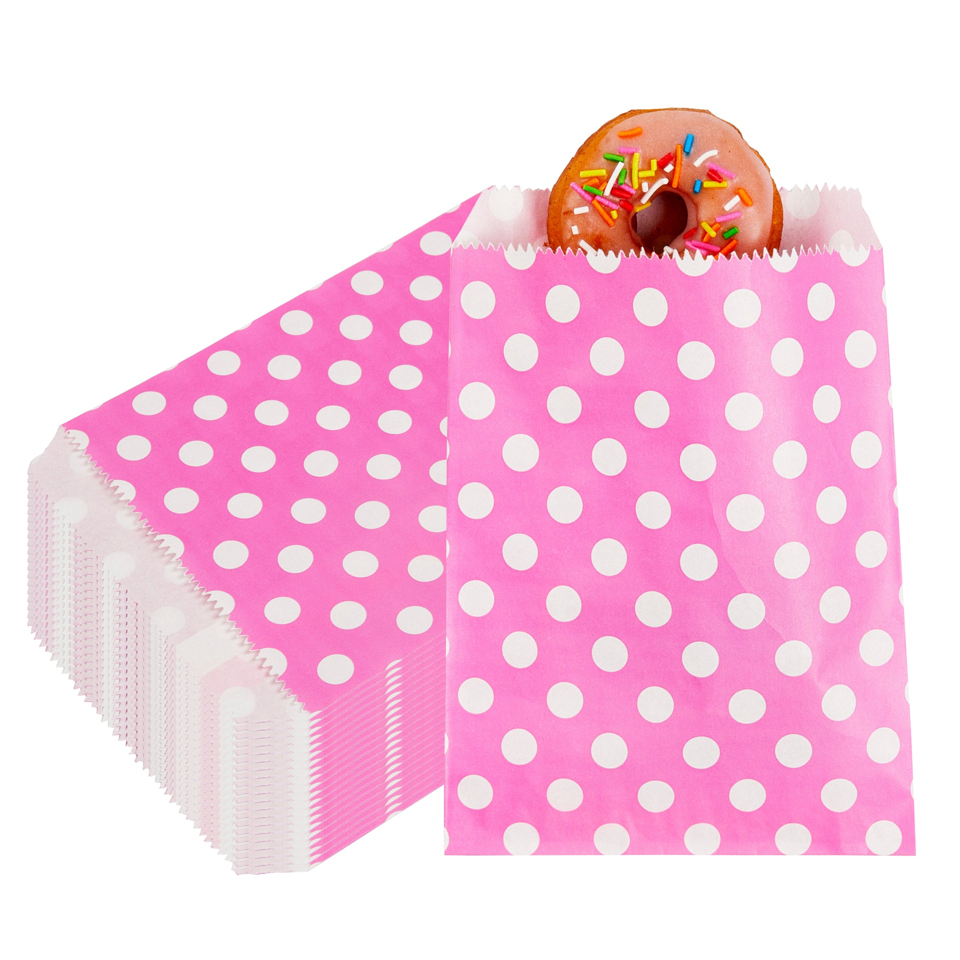 Bag Tek Rectangle Pink Paper Bag - Polka Dots - 7" x 5" - 100 count box
