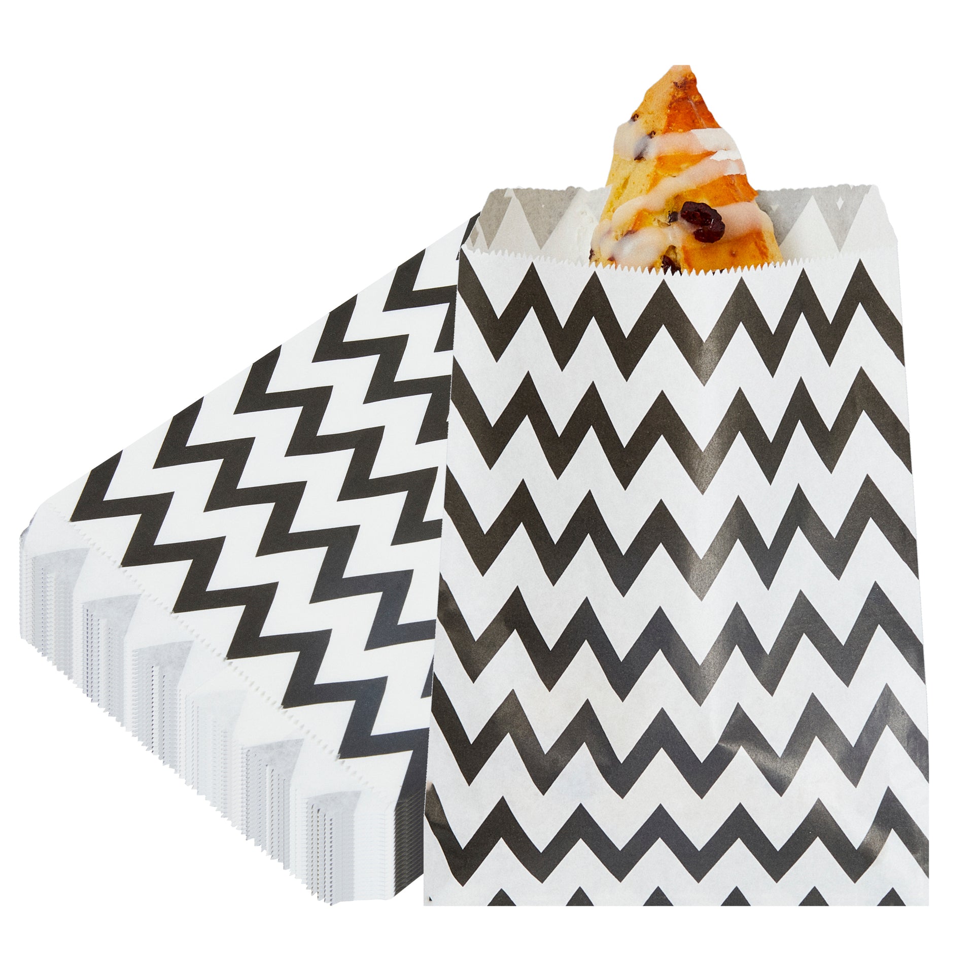 Bag Tek Rectangle Black Paper Bag - Zig Zags - 7" x 5" - 100 count box