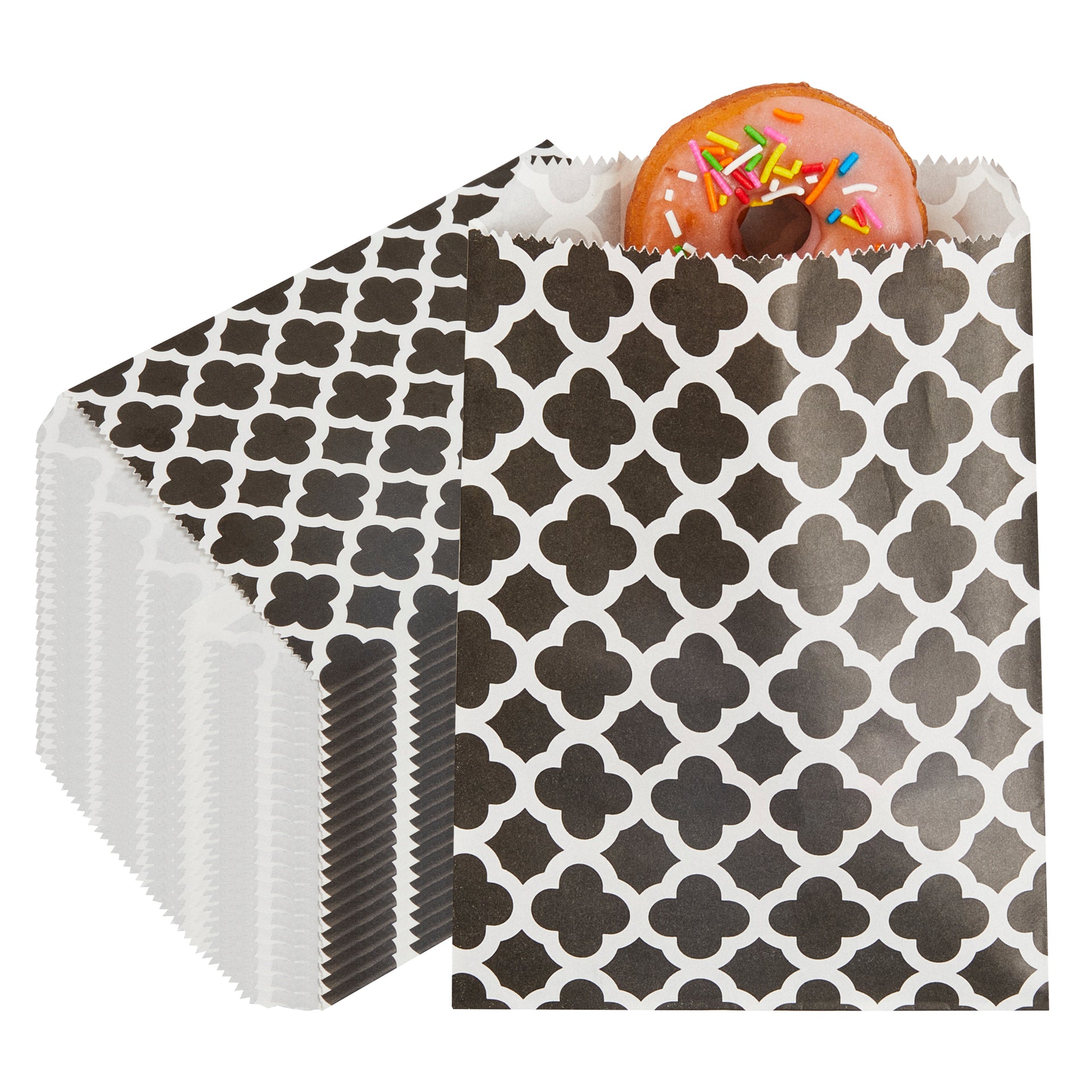 Bag Tek Rectangle Black Paper Bag - Asian Monogram - 7" x 5" - 100 count box