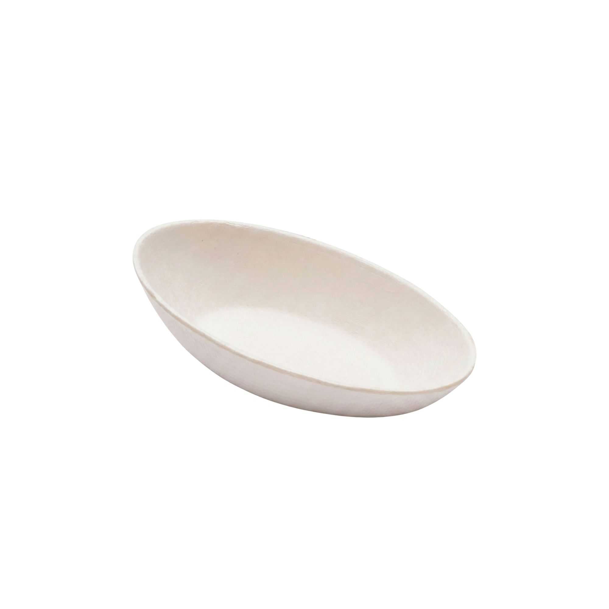 Pulp Tek Egg-Shaped White Sugarcane / Bagasse Tasting Dish - 3 1/4" x 2" x 1" - 2000 count box