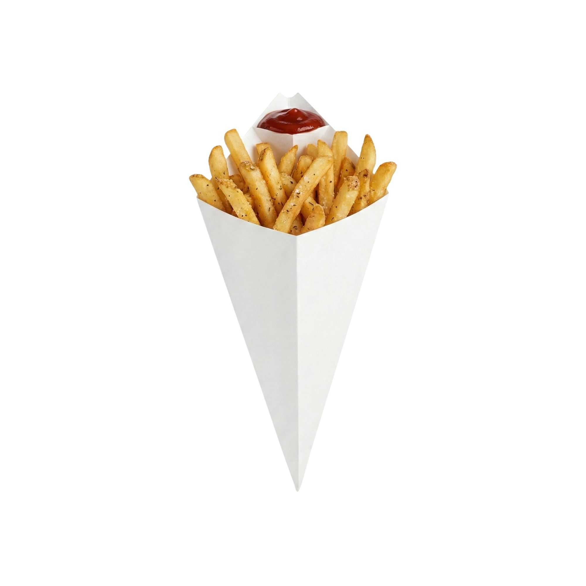 Cone Tek White Paper Food Cone - with Dipping Pocket - 9 1/2" x 5 1/2" - 100 count box