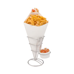 Cone Tek White Paper Food Cone - with Dipping Pocket - 9 1/2