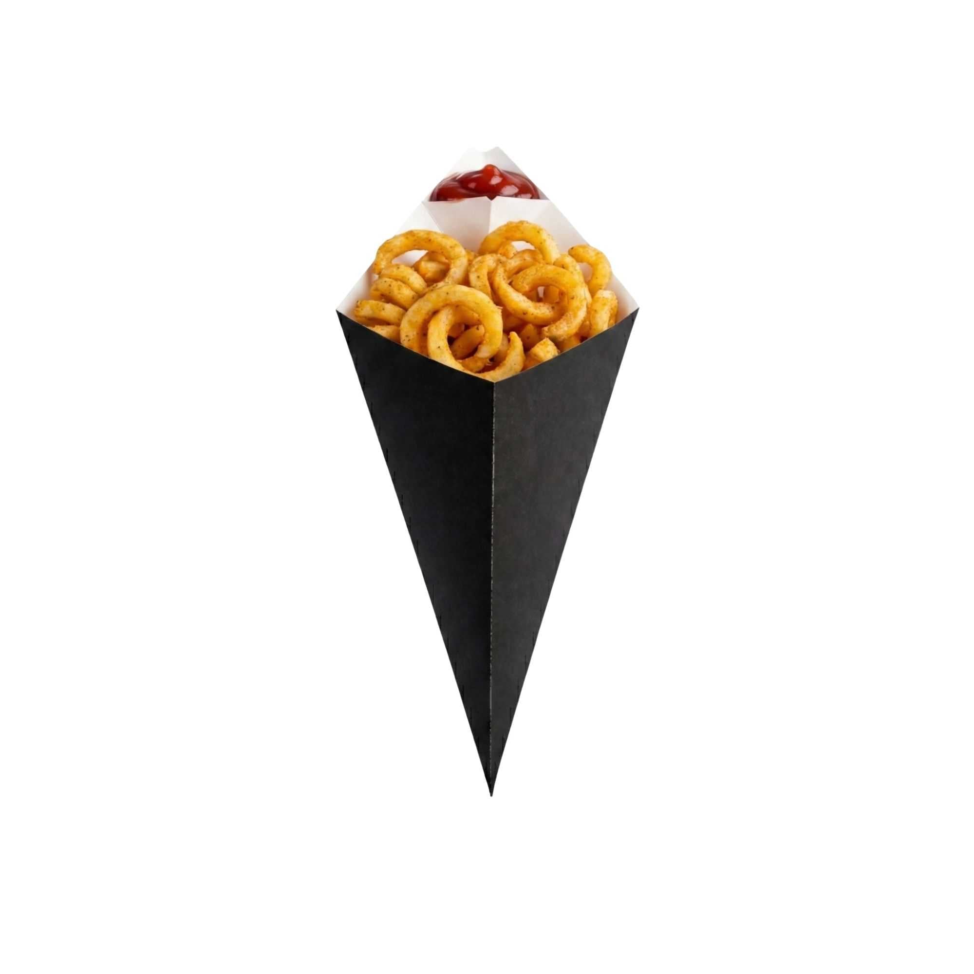 Cone Tek Black Paper Food Cone - with Dipping Pocket - 11" x 6 1/2" - 100 count box