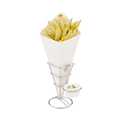 Cone Tek White Paper Food Cone - with Dipping Pocket - 11