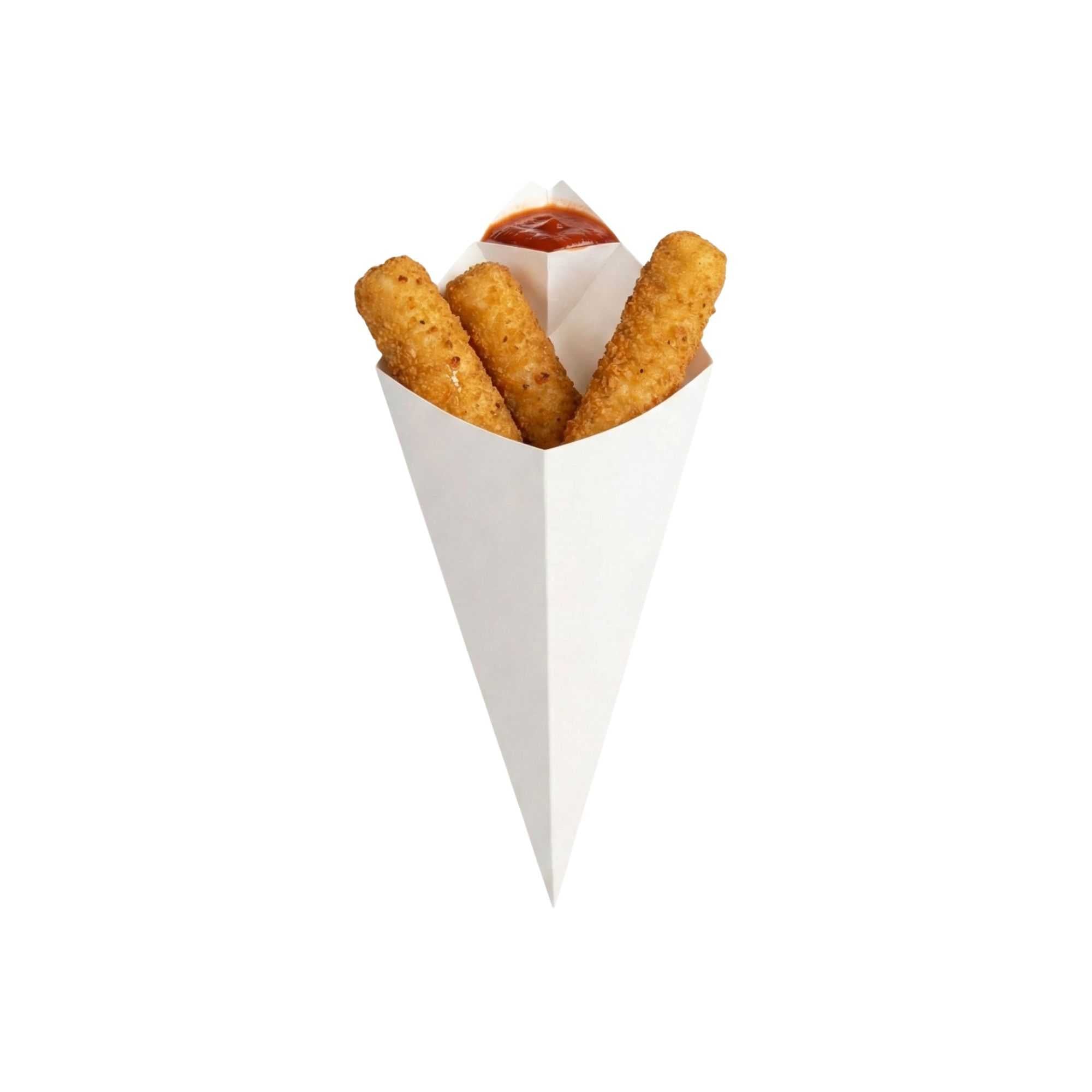 Cone Tek White Paper Food Cone - with Dipping Pocket - 11" x 6 1/2" - 50 count box