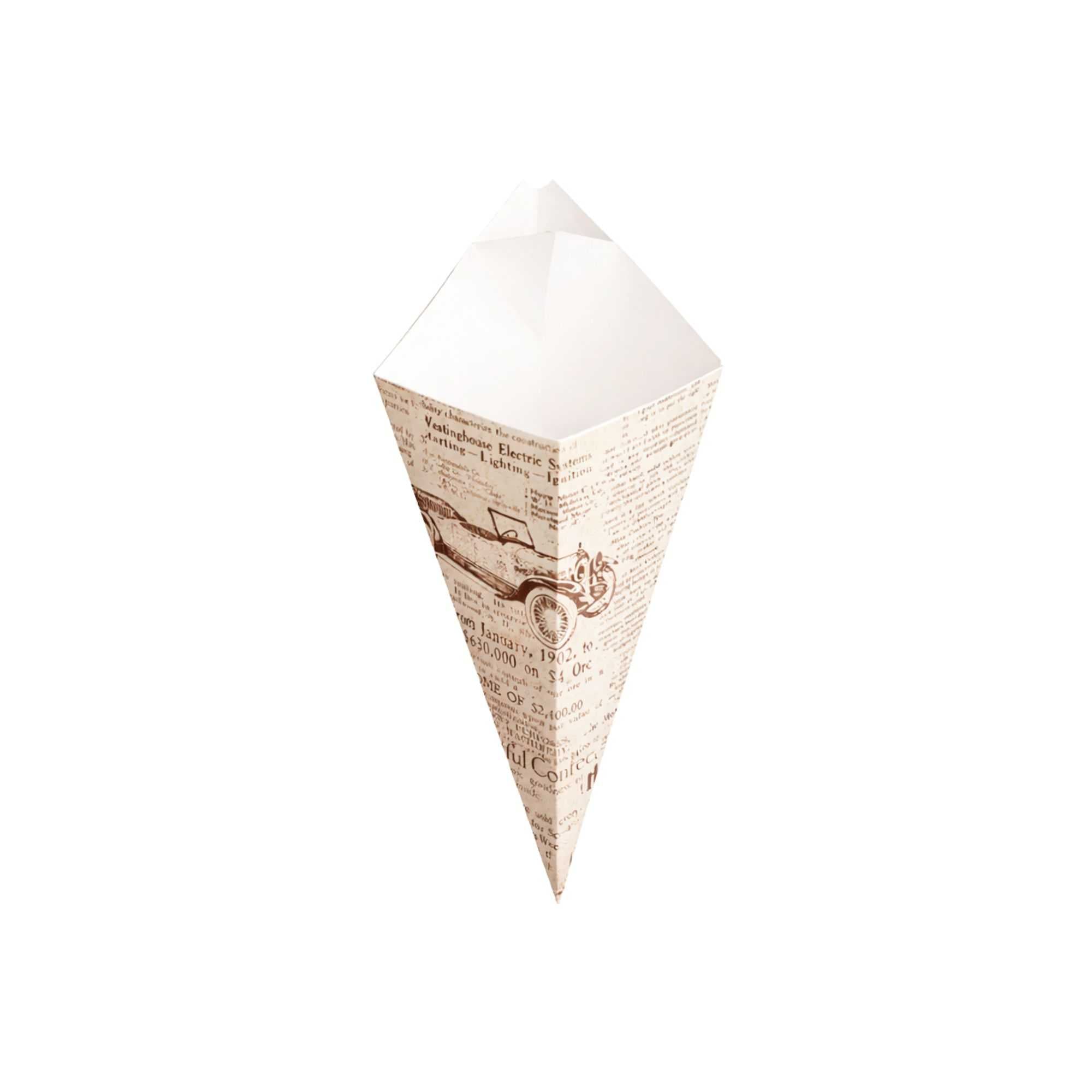 Cone Tek Newsprint Paper Food Cone - with Dipping Pocket - 11" x 6 1/2" - 100 count box