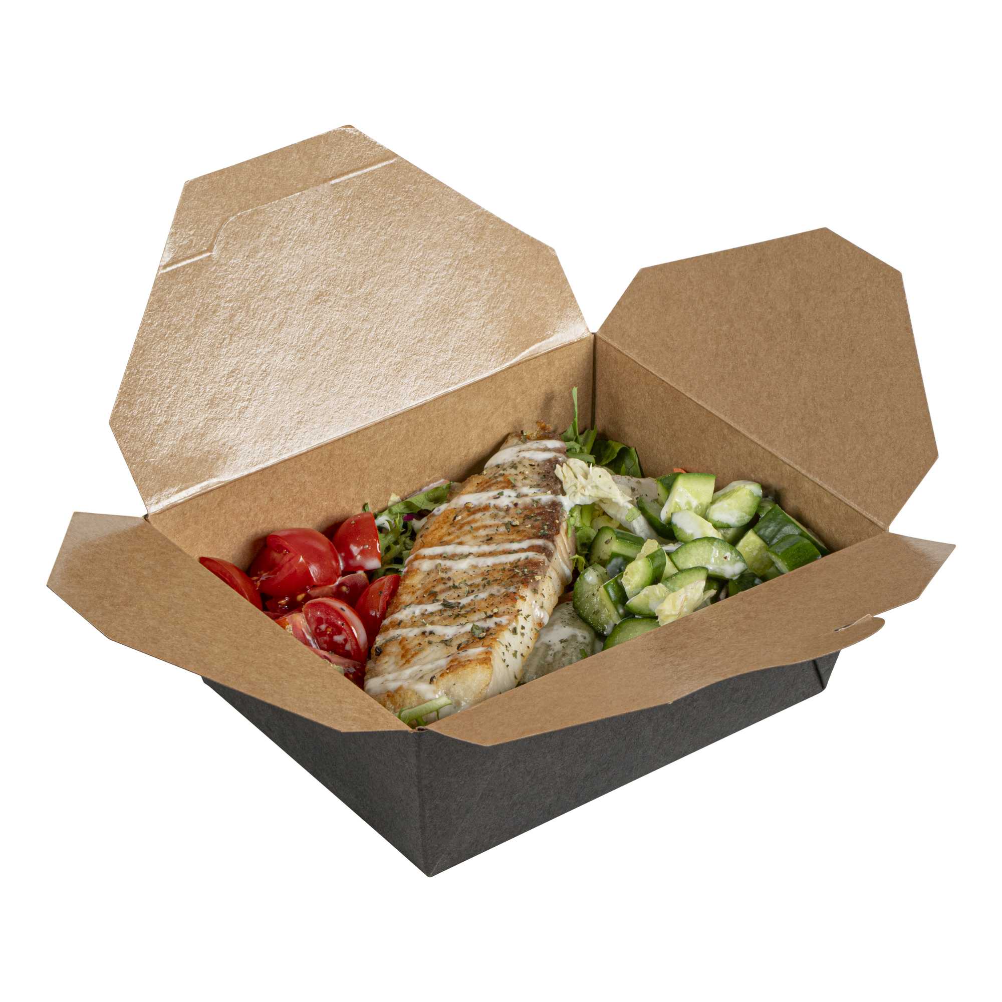 Bio Tek 45 oz Rectangle Black Paper #8 Bio Box Take Out Container - 6 3/4" x 5 1/2" x 2 1/2" - 200 count box