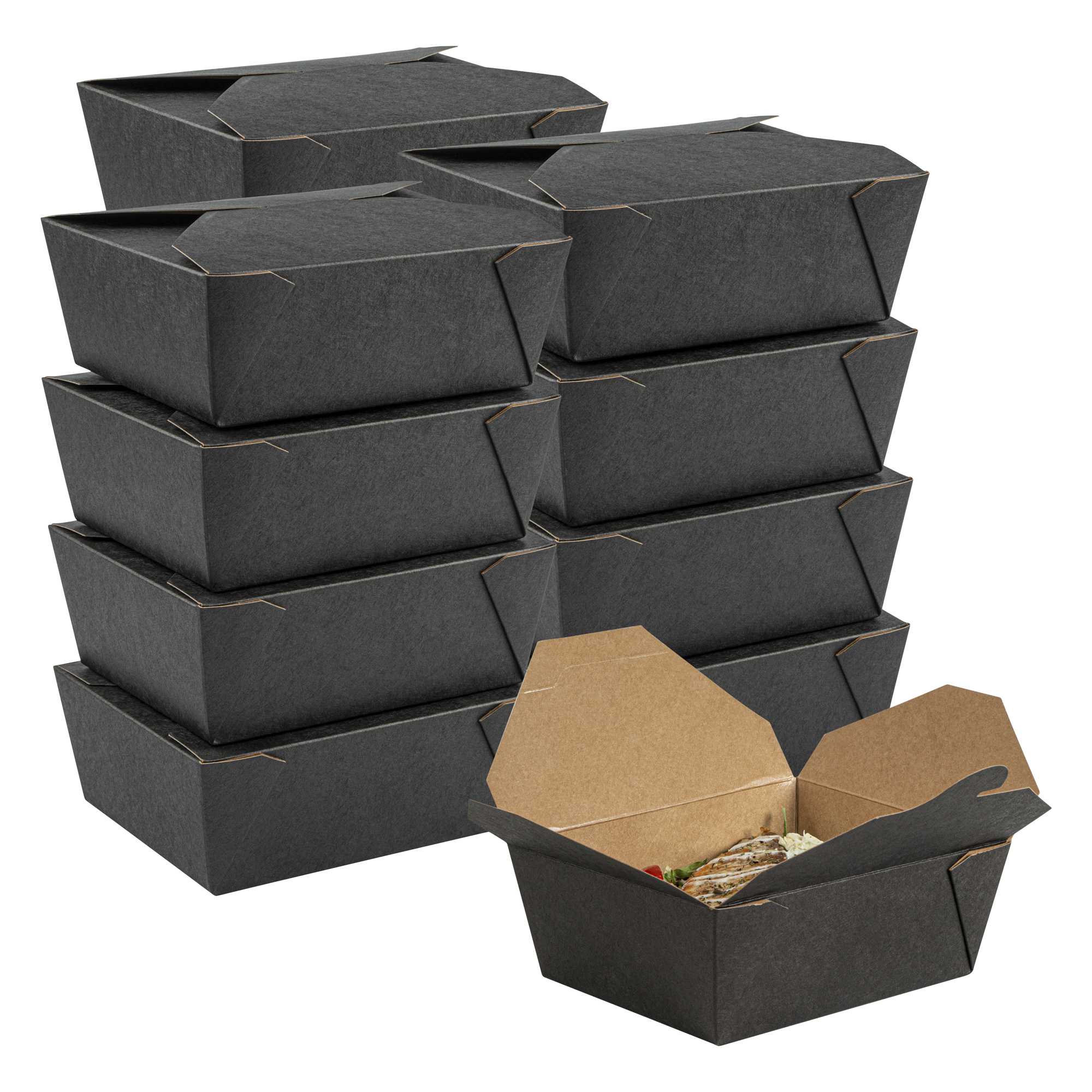 Bio Tek 45 oz Rectangle Black Paper #8 Bio Box Take Out Container - 6 3/4" x 5 1/2" x 2 1/2" - 200 count box