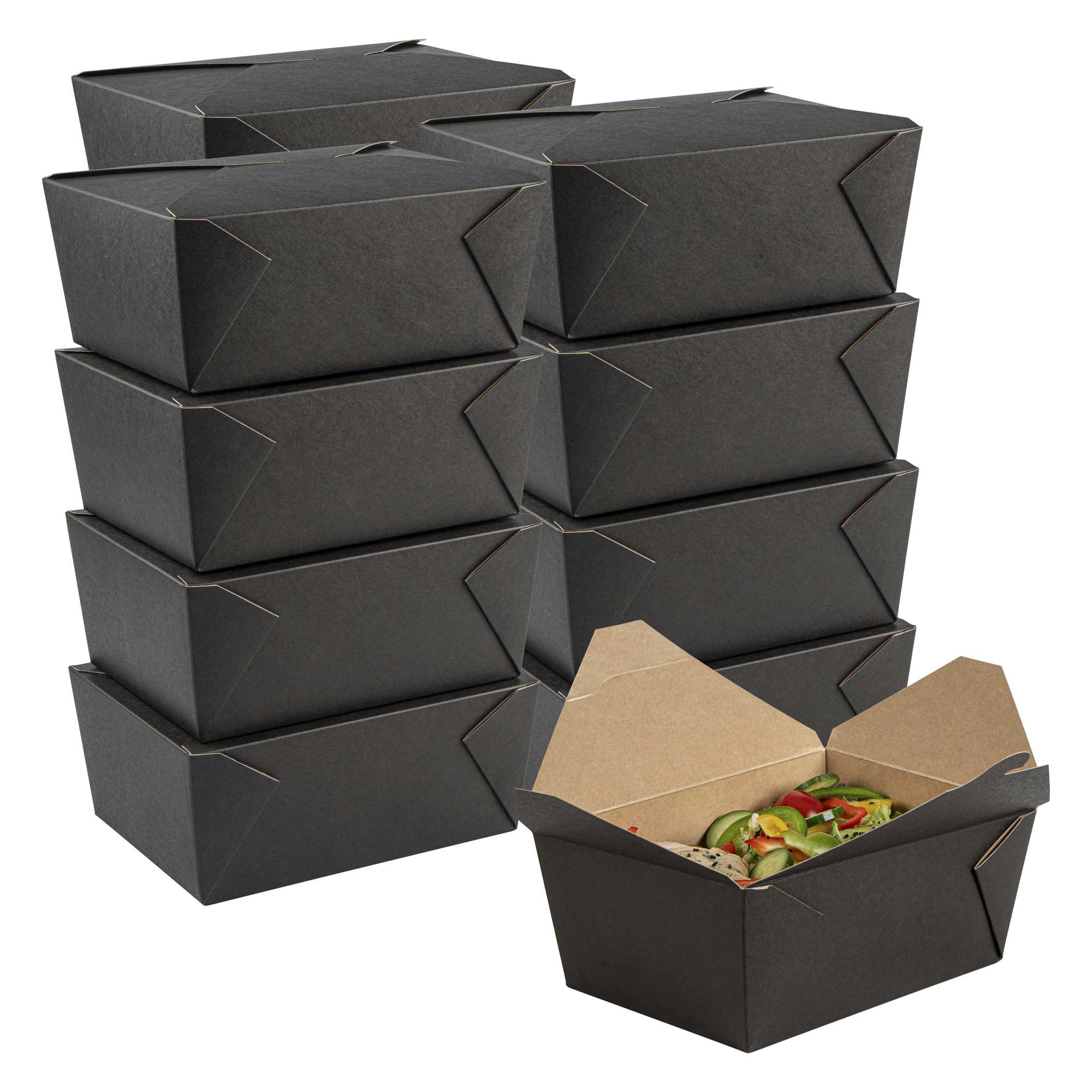 Bio Tek 98 oz Rectangle Black Paper #4 Bio Box Take Out Container - 8 1/2" x 6 1/4" x 3 1/2" - 200 count box