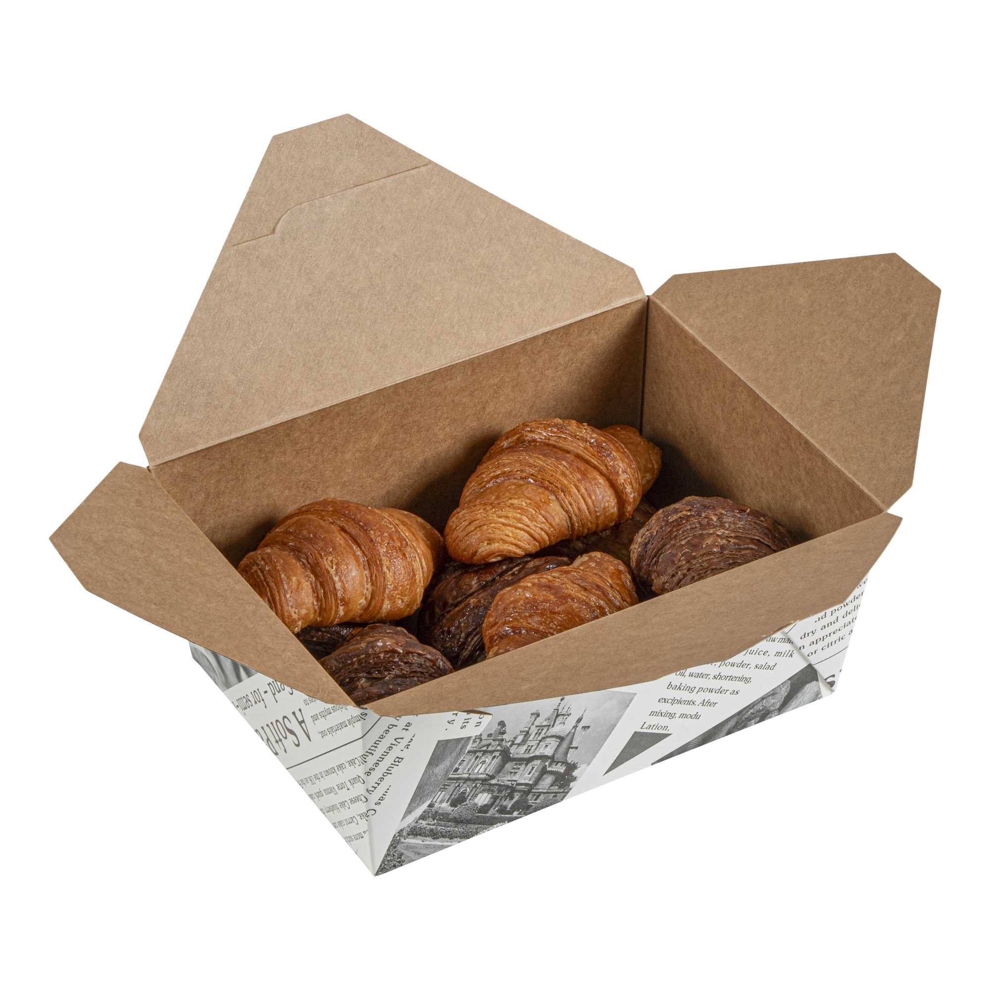 Bio Tek 98 oz Rectangle Newsprint Paper #4 Bio Box Take Out Container - 8 1/2" x 6 1/4" x 3 1/2" - 200 count box