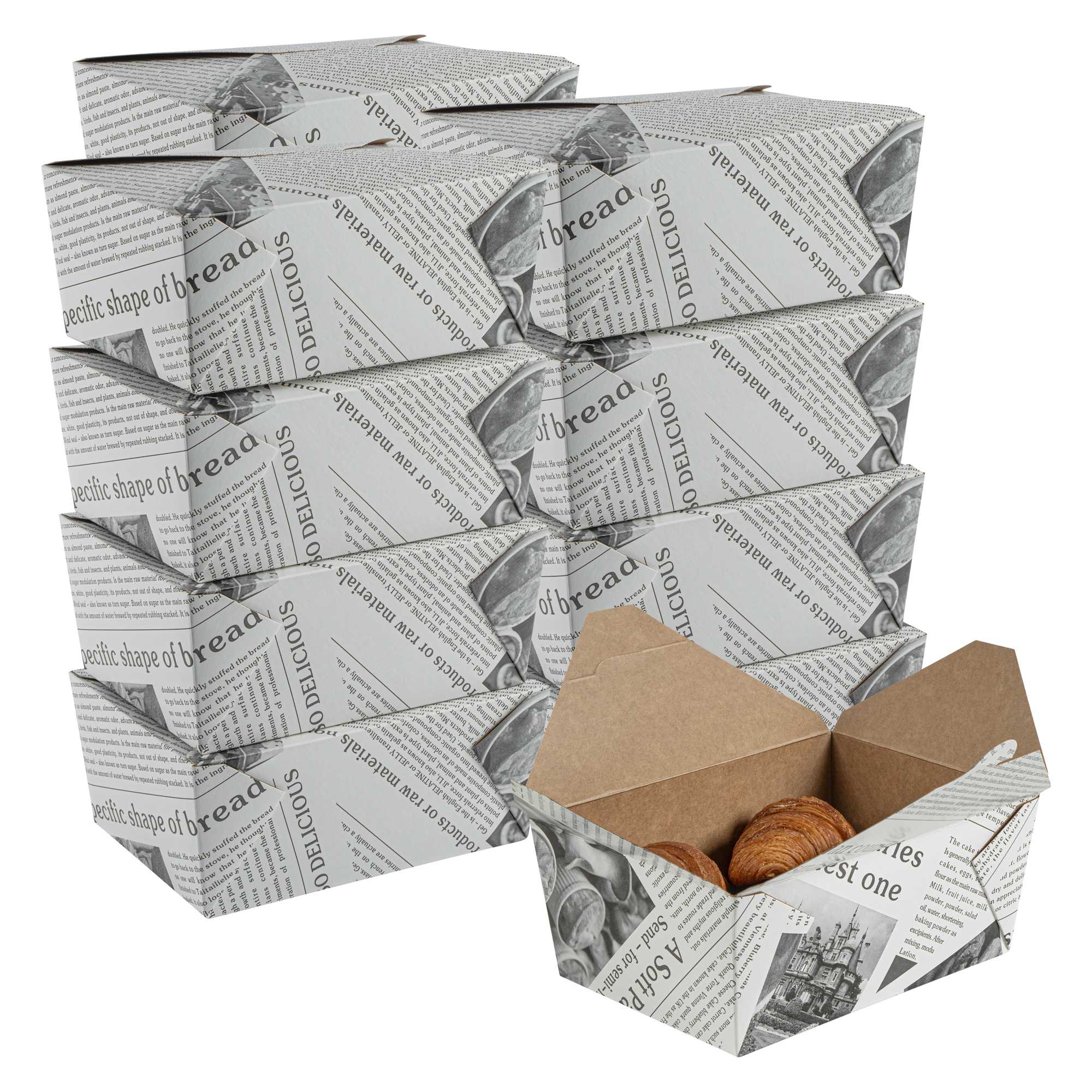 Bio Tek 98 oz Rectangle Newsprint Paper #4 Bio Box Take Out Container - 8 1/2" x 6 1/4" x 3 1/2" - 200 count box