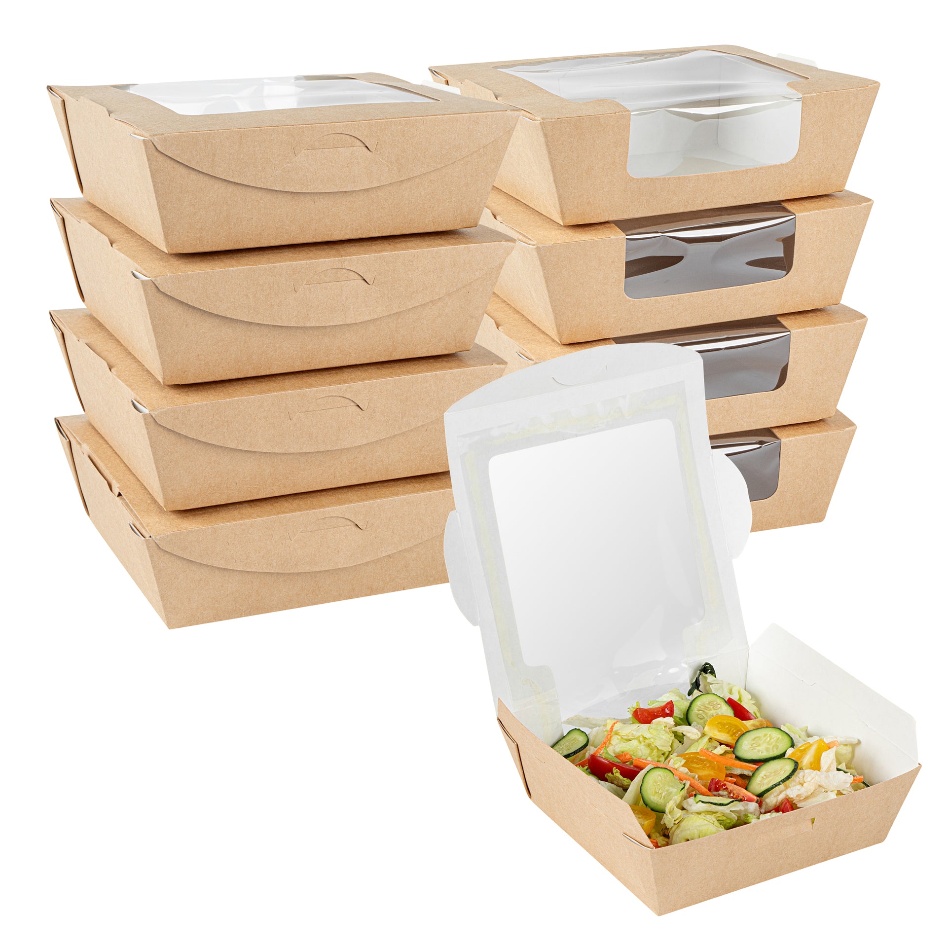 Cafe Vision 26 oz Rectangle Kraft Paper Medium Bio Salad Box - 5 3/4" x 5 3/4" x 1 3/4" - 200 count box